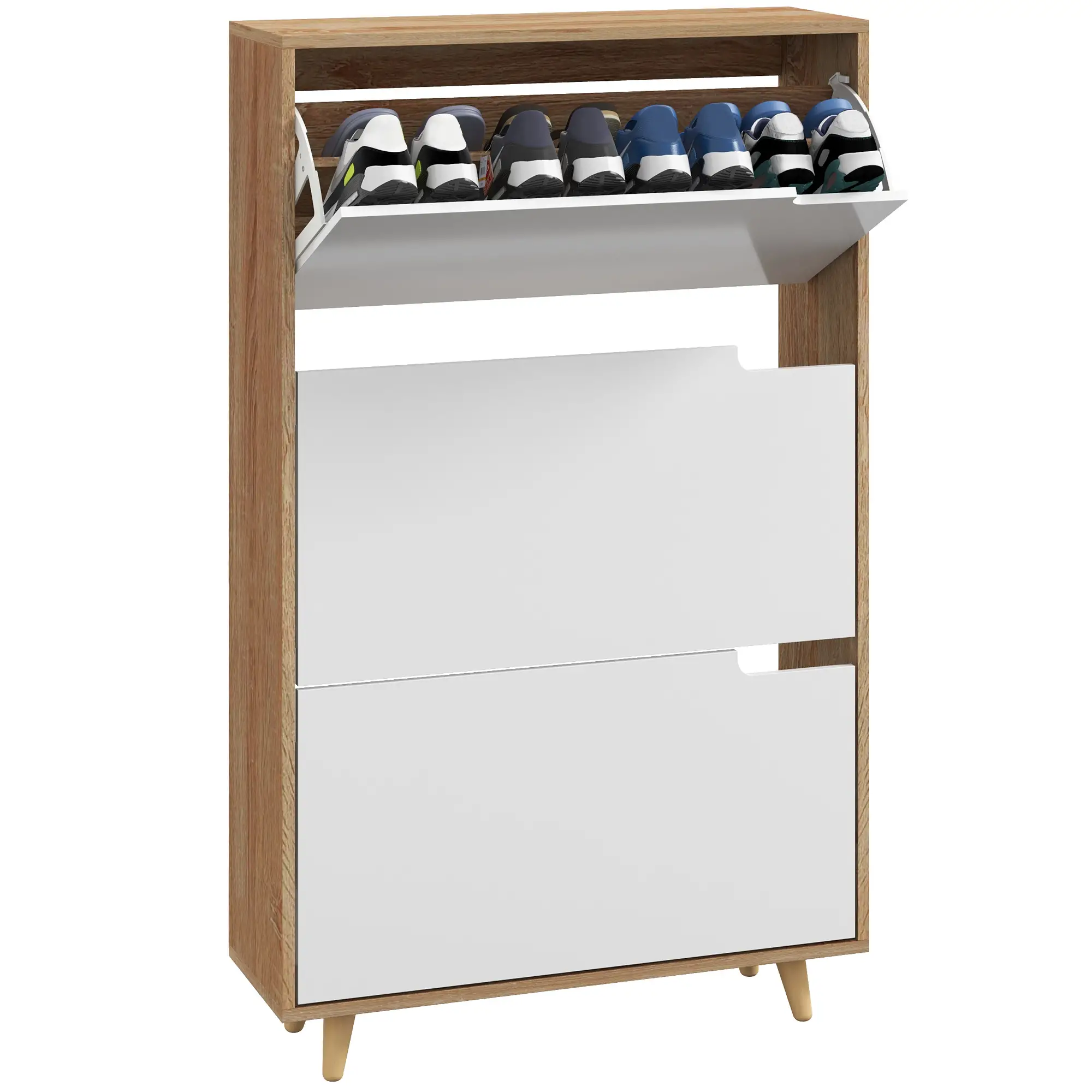Slim Shoe Storage Cabinet, 3 Flip Drawers, Adjustable Shelves, 18-24 Pairs, White - Image 11