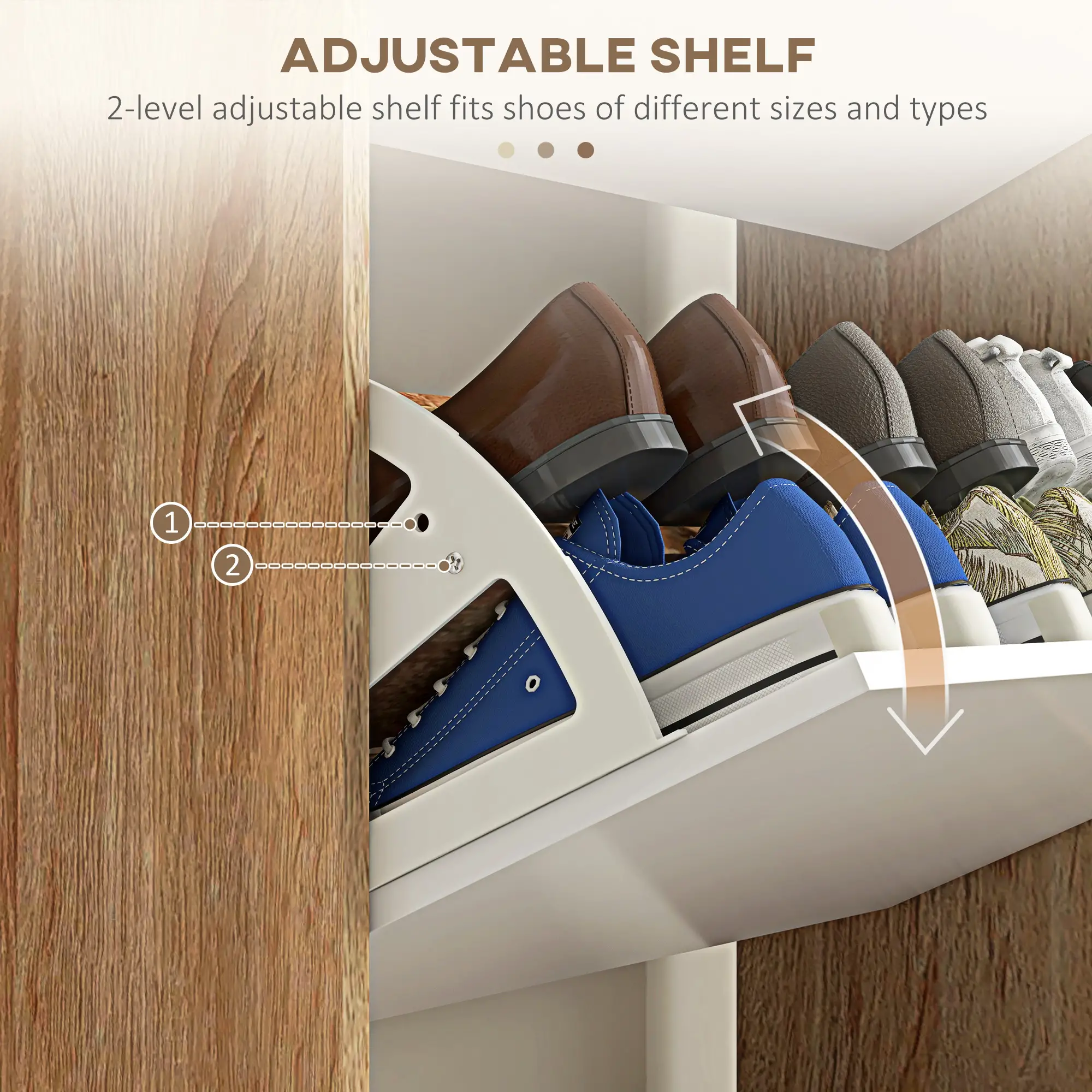Slim Shoe Storage Cabinet, 3 Flip Drawers, Adjustable Shelves, 18-24 Pairs, White - Image 5