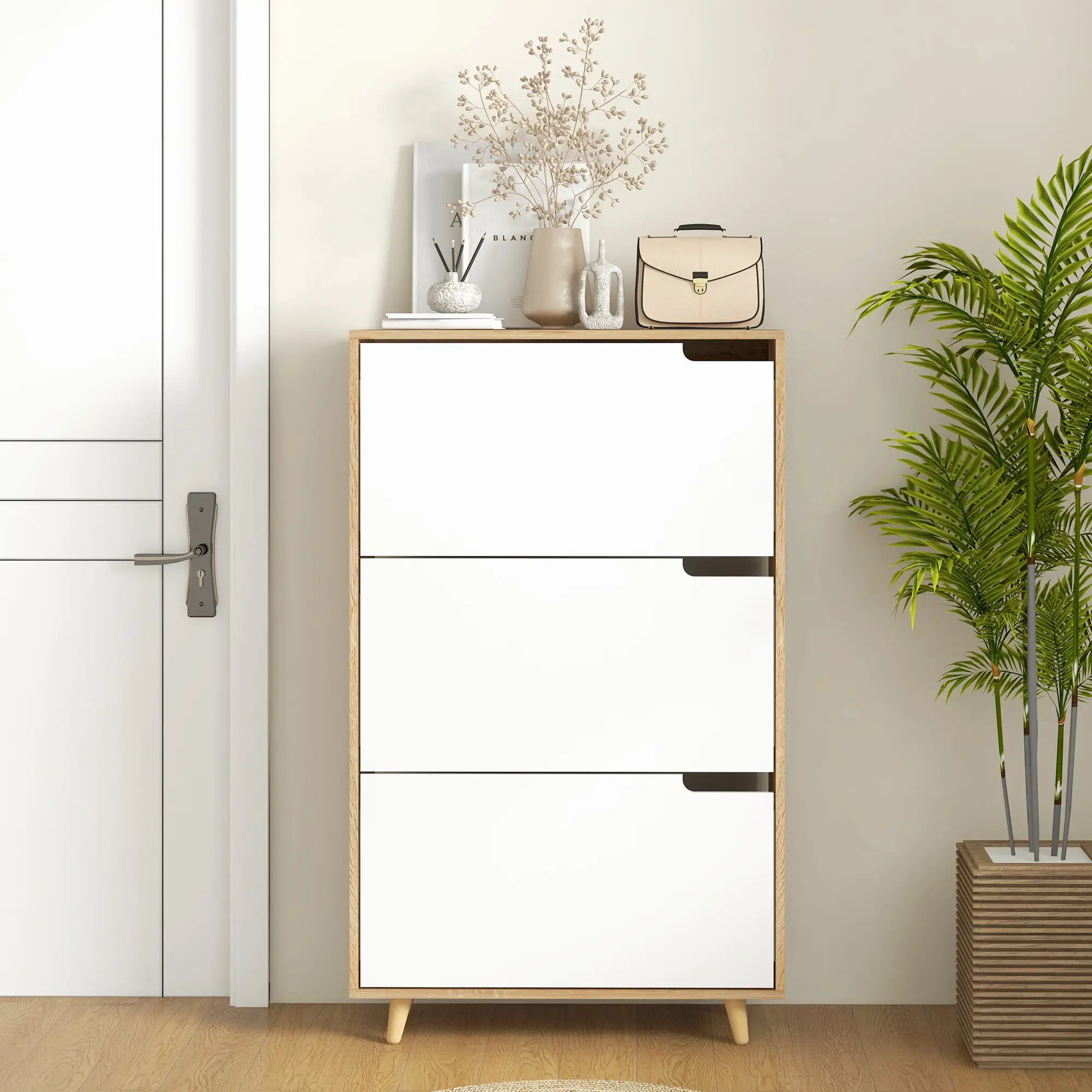Slim Shoe Storage Cabinet, 3 Flip Drawers, Adjustable Shelves, 18-24 Pairs, White - Image 8