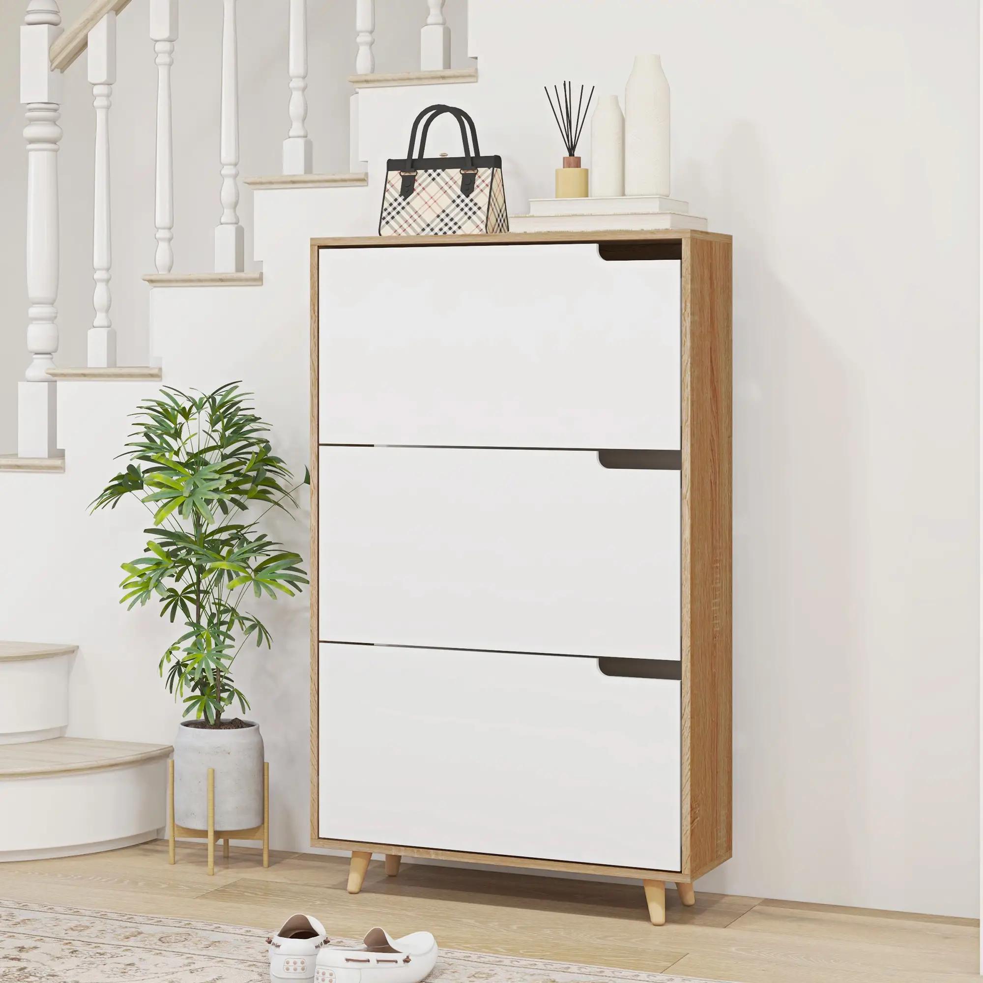 Slim Shoe Storage Cabinet, 3 Flip Drawers, Adjustable Shelves, 18-24 Pairs, White - Image 9
