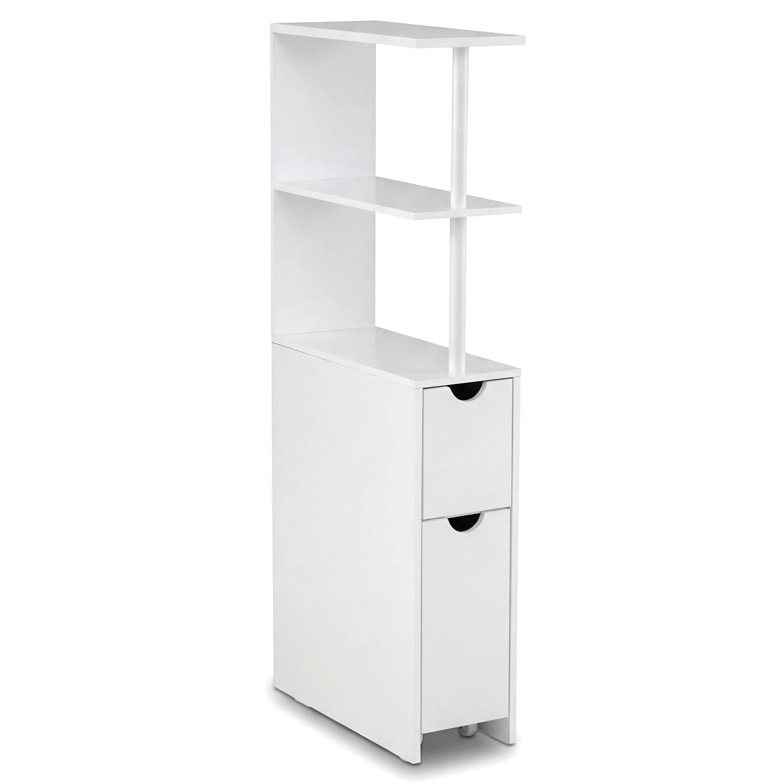 Slim Storage Freestanding Bathroom Cabinet with Open Shelves, White - Image 2