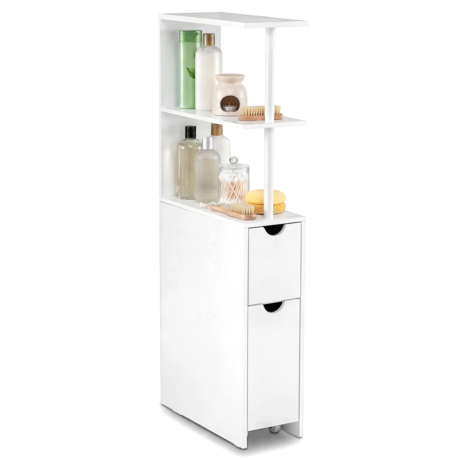 Slim Storage Freestanding Bathroom Cabinet with Open Shelves, White - Image 3
