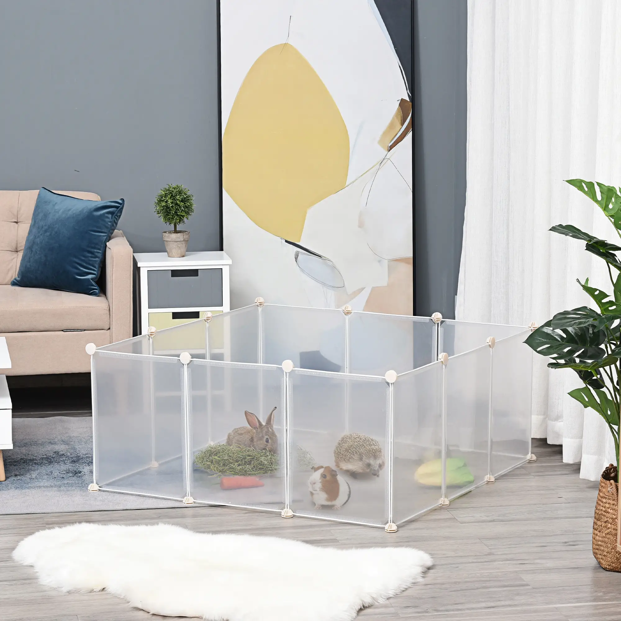 Small Animal Cage, 12 Panels, 18" x 14", White - Image 2