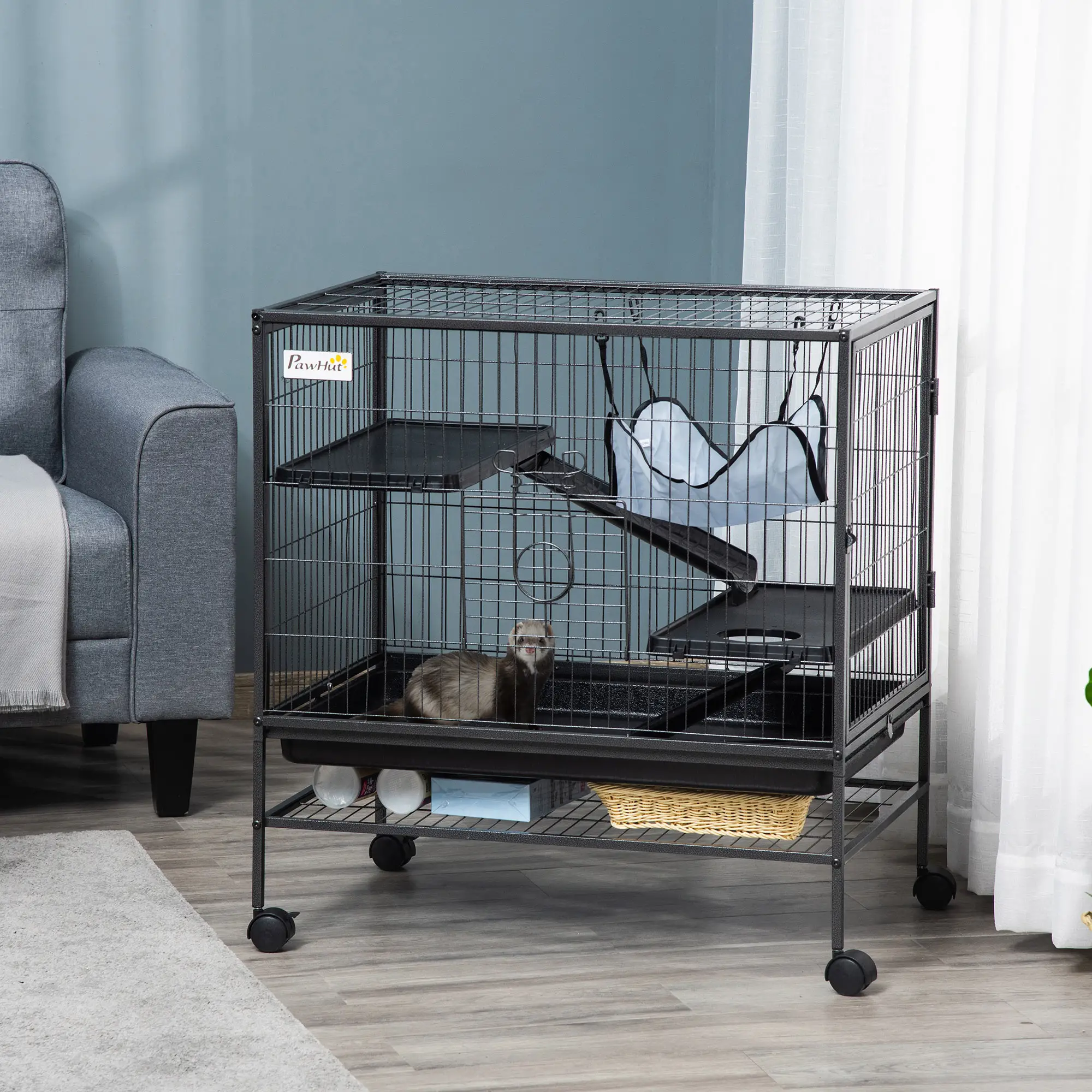 Small Animal Cage, 3-Tier Ferret Cage with Hammock, Removable Tray - Image 10