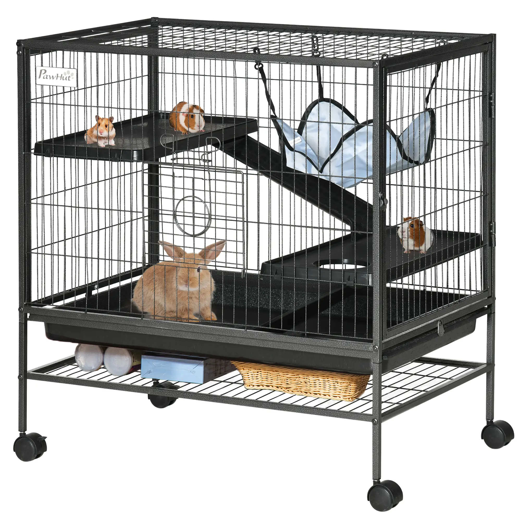 Small Animal Cage, 3-Tier Ferret Cage with Hammock, Removable Tray - Image 11