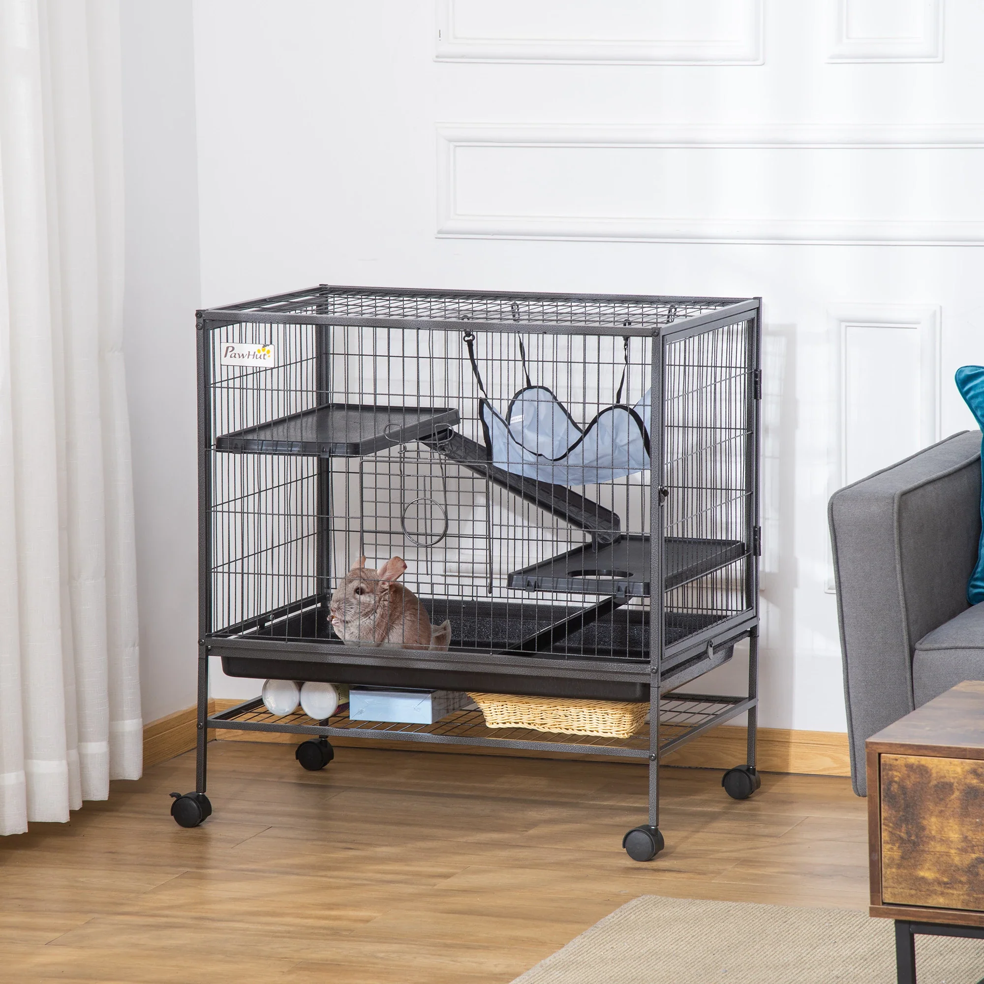 Small Animal Cage, 3-Tier Ferret Cage with Hammock, Removable Tray - Image 2