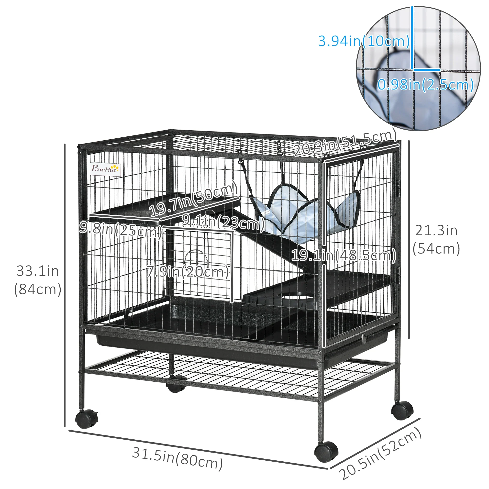 Small Animal Cage, 3-Tier Ferret Cage with Hammock, Removable Tray - Image 3