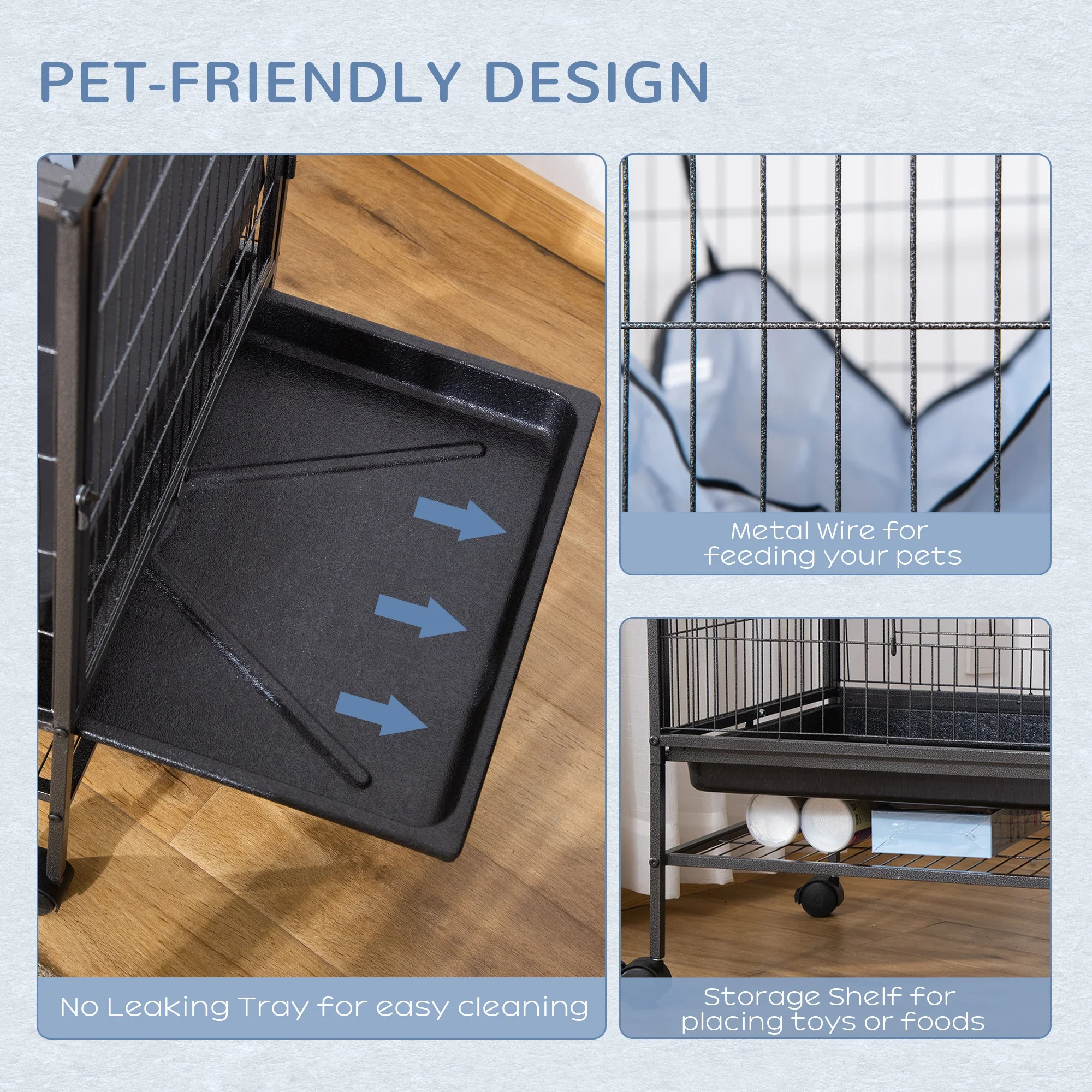 Small Animal Cage, 3-Tier Ferret Cage with Hammock, Removable Tray - Image 7