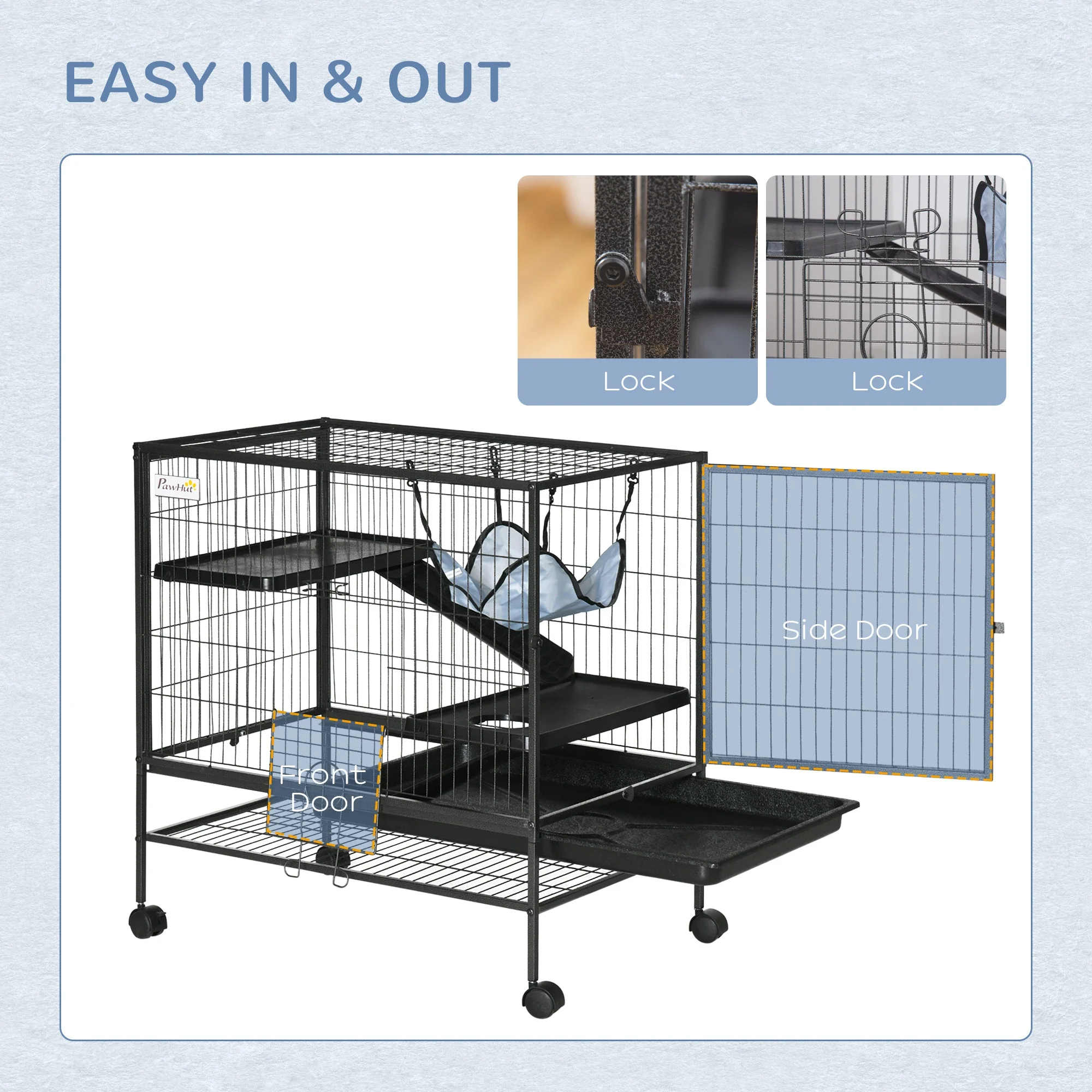 Small Animal Cage, 3-Tier Ferret Cage with Hammock, Removable Tray - Image 8