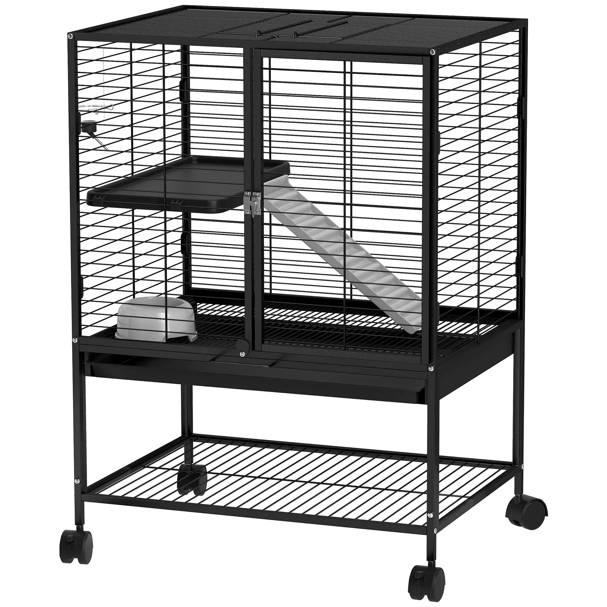 Small Animal Cage 34"H, Removable Tray, Storage Shelf, Black