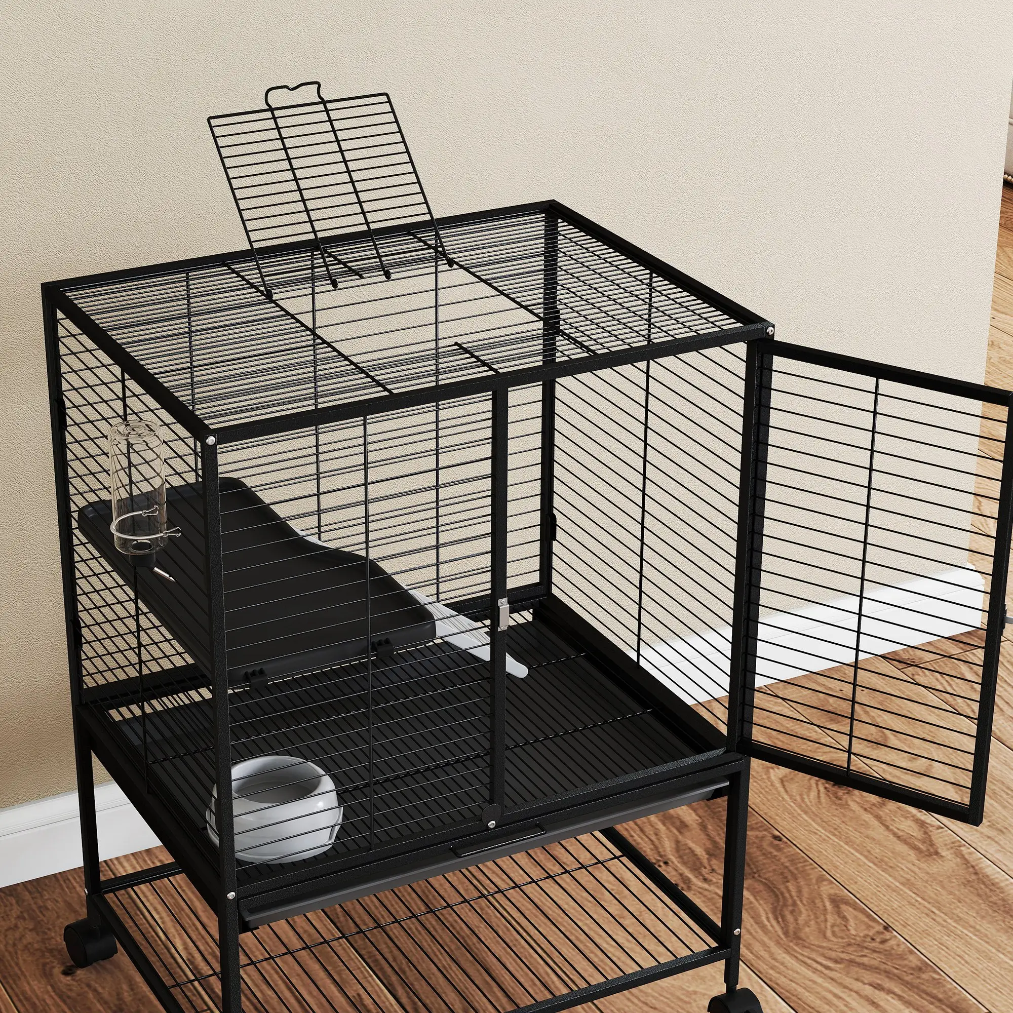 Small Animal Cage 34"H, Removable Tray, Storage Shelf, Black - Image 10