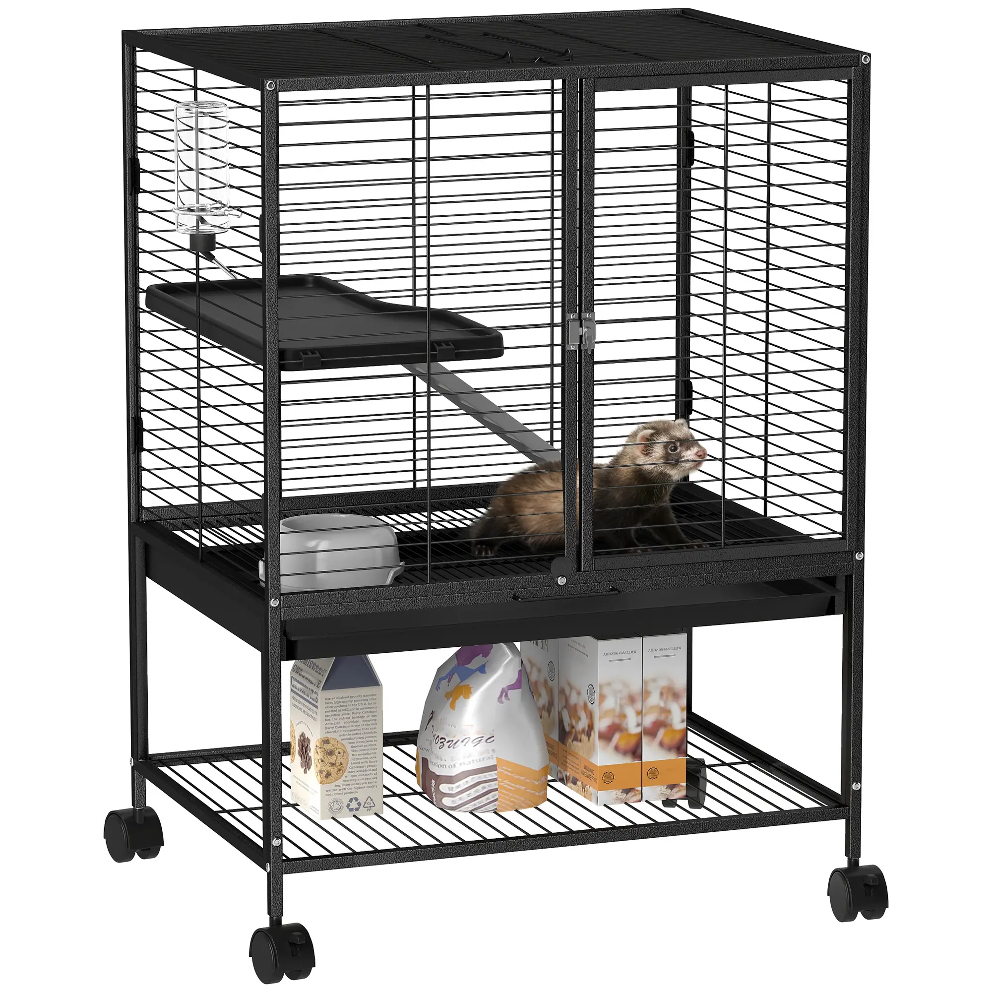 Small Animal Cage 34"H, Removable Tray, Storage Shelf, Black - Image 11