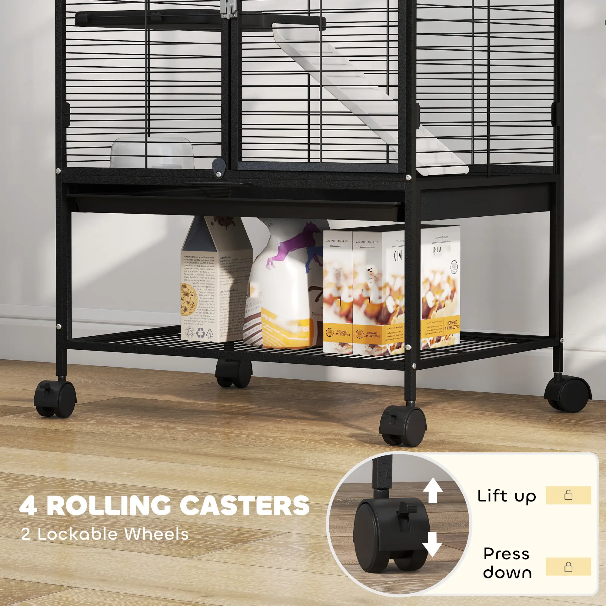 Small Animal Cage 34"H, Removable Tray, Storage Shelf, Black - Image 6