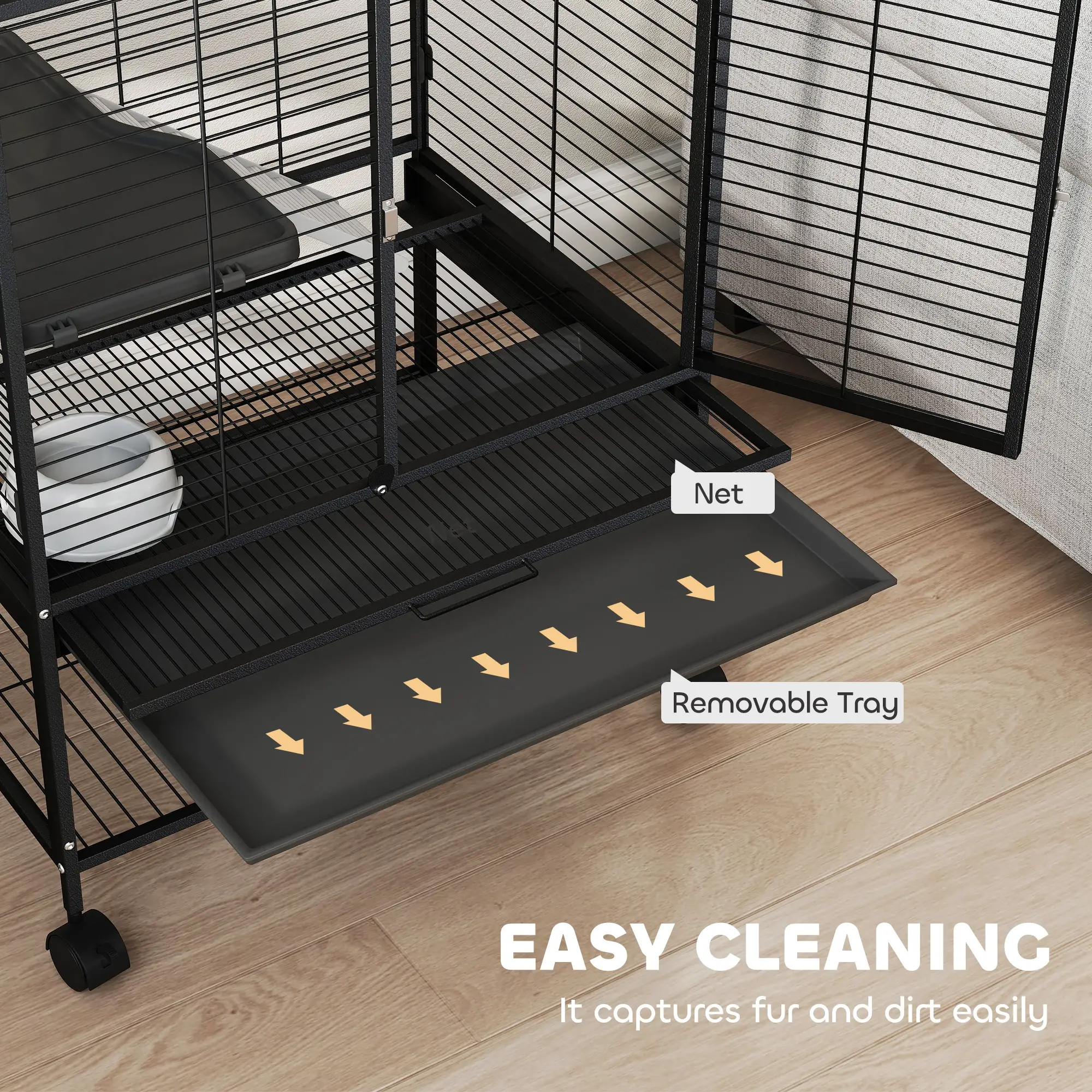 Small Animal Cage 34"H, Removable Tray, Storage Shelf, Black - Image 9