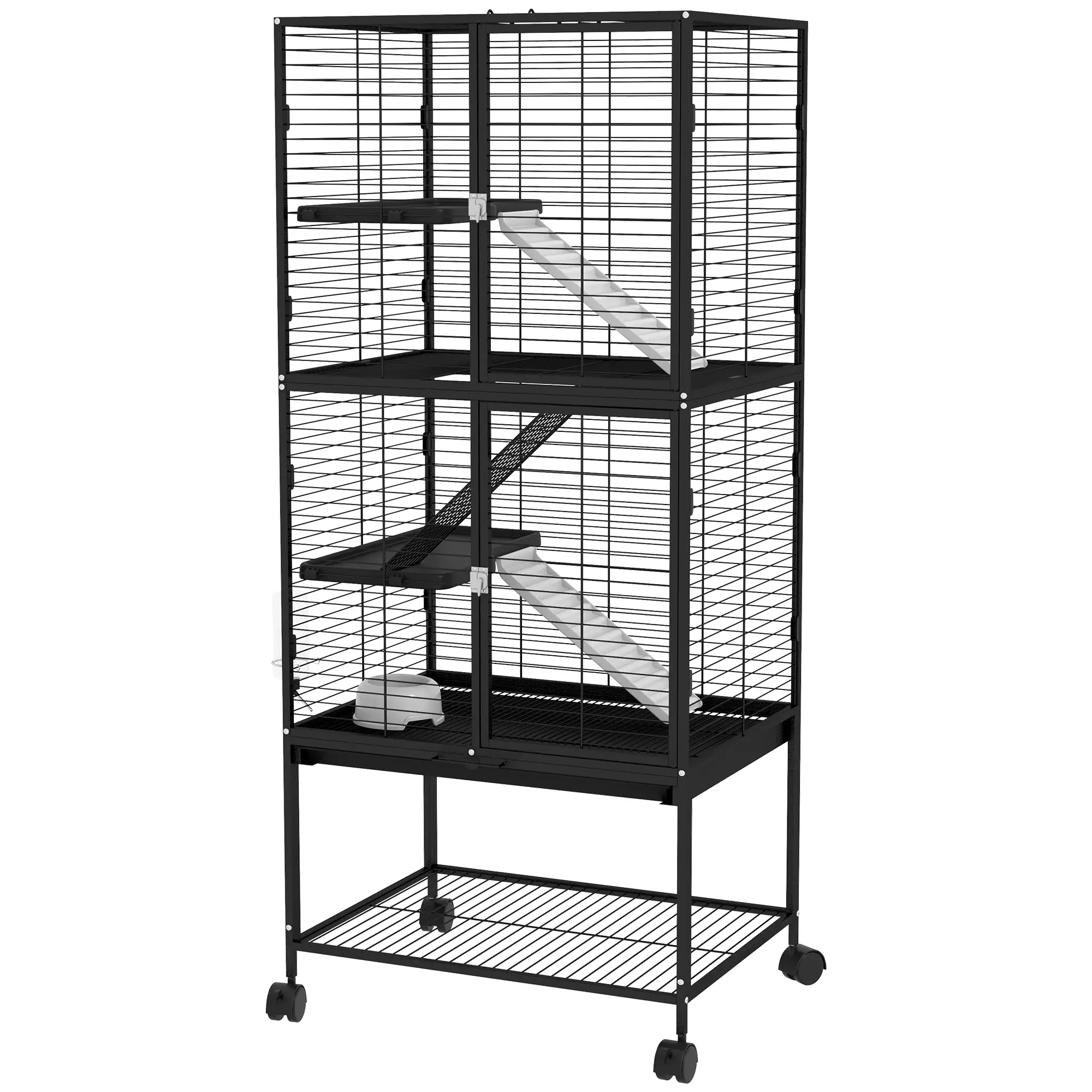 Small Animal Cage 53.5"H, Removable Tray, Storage Shelf, Black