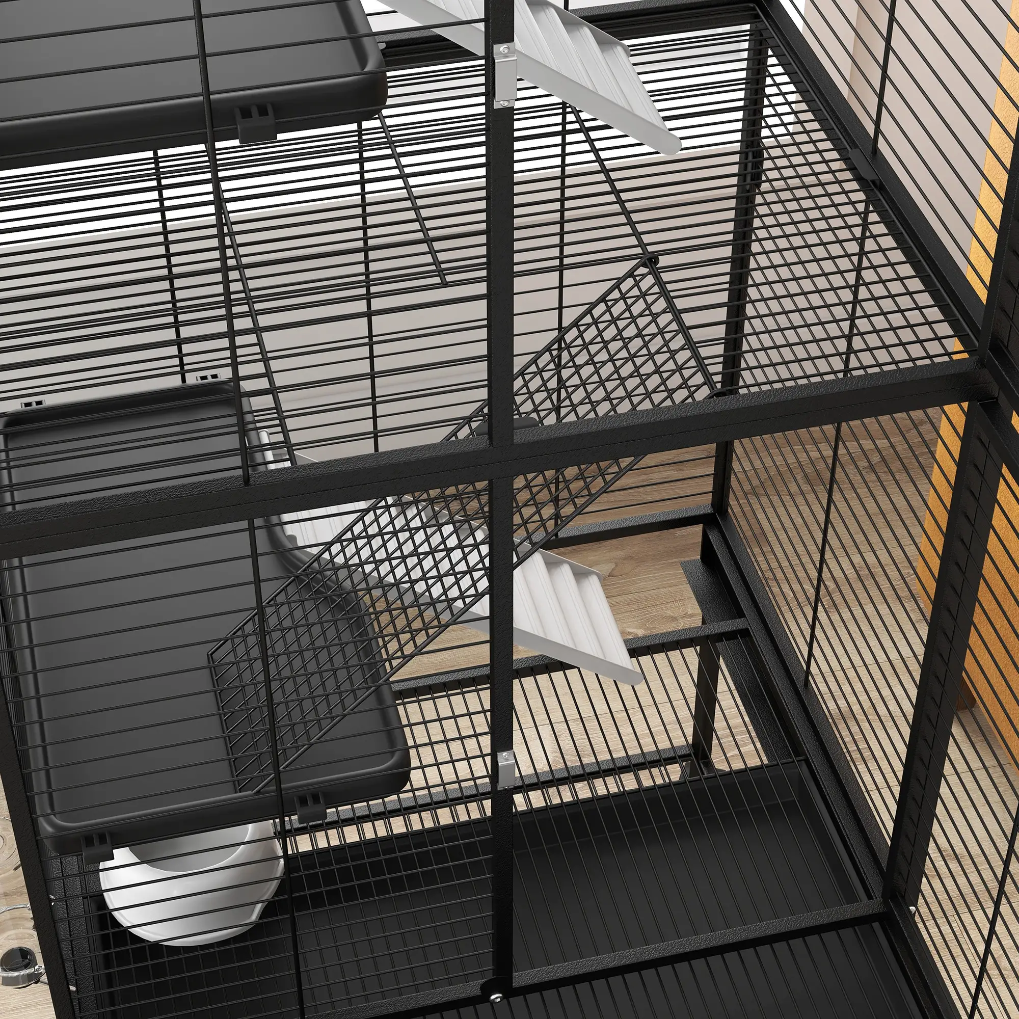 Small Animal Cage 53.5"H, Removable Tray, Storage Shelf, Black - Image 10