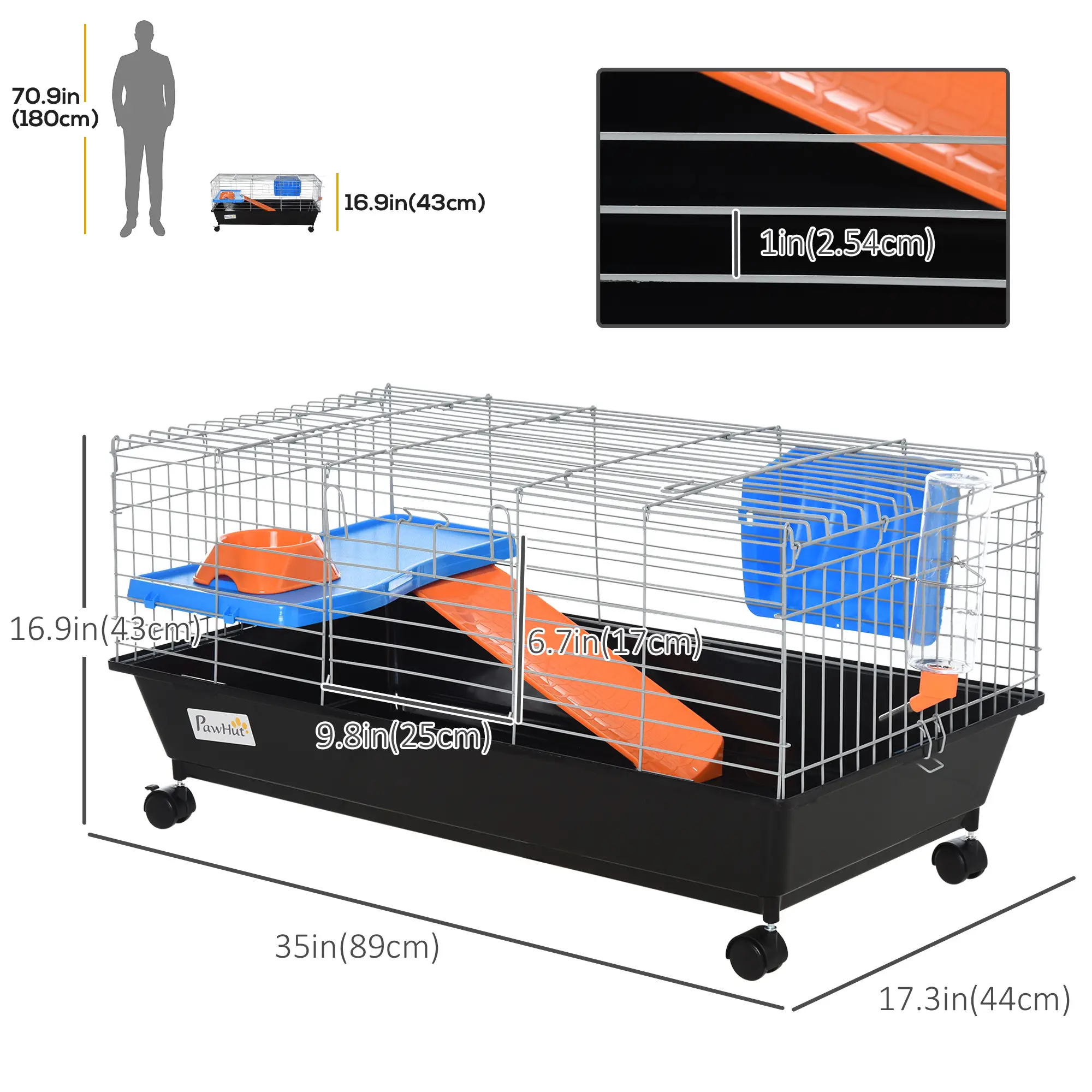 Small Animal Cage, Rolling Bunny Cage, Guinea Pig, Black - Image 3