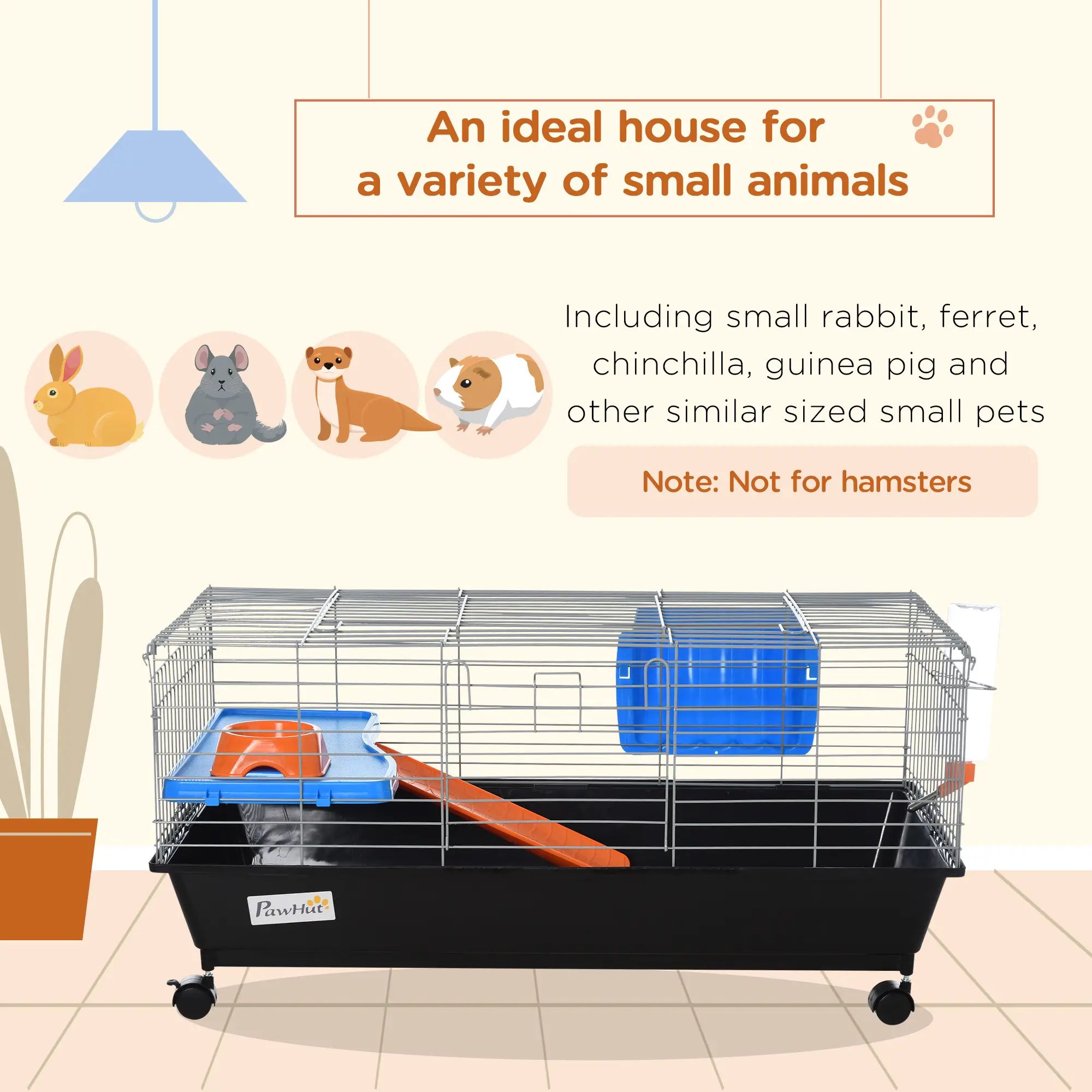 Small Animal Cage, Rolling Bunny Cage, Guinea Pig, Black - Image 4