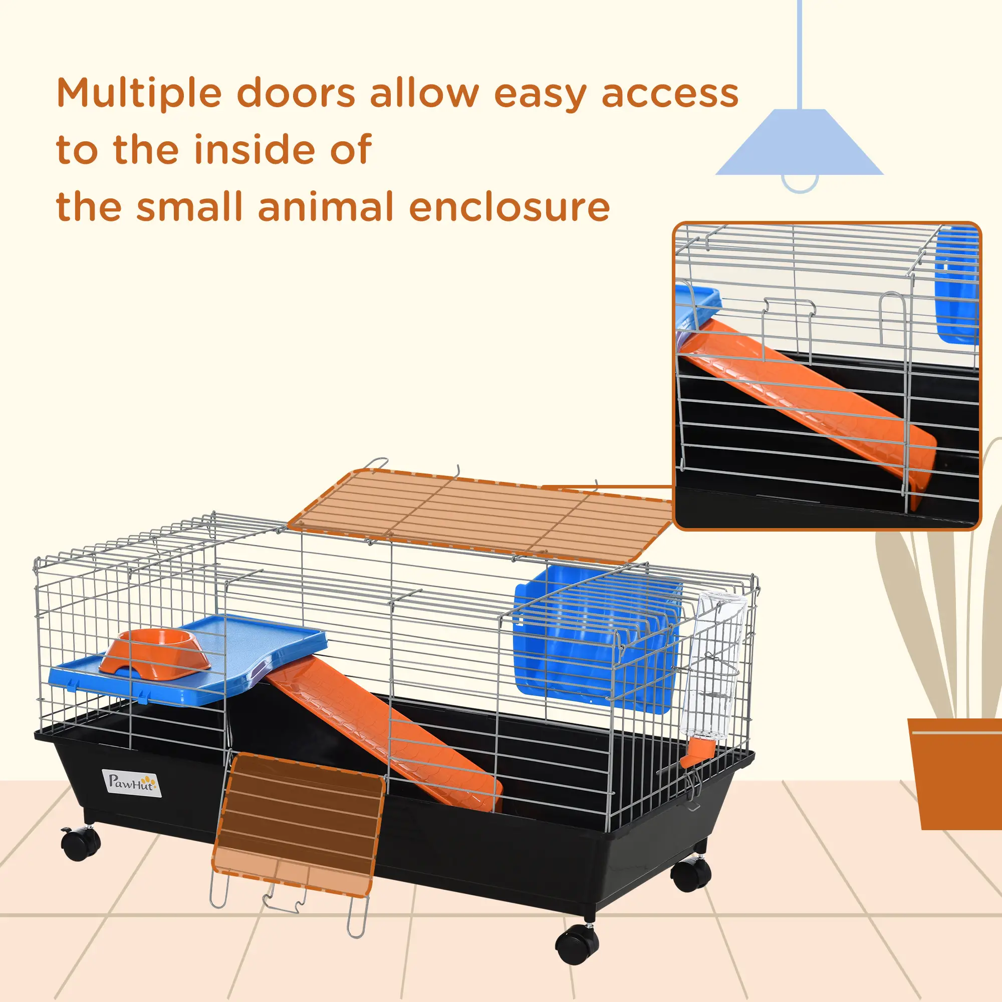 Small Animal Cage, Rolling Bunny Cage, Guinea Pig, Black - Image 7