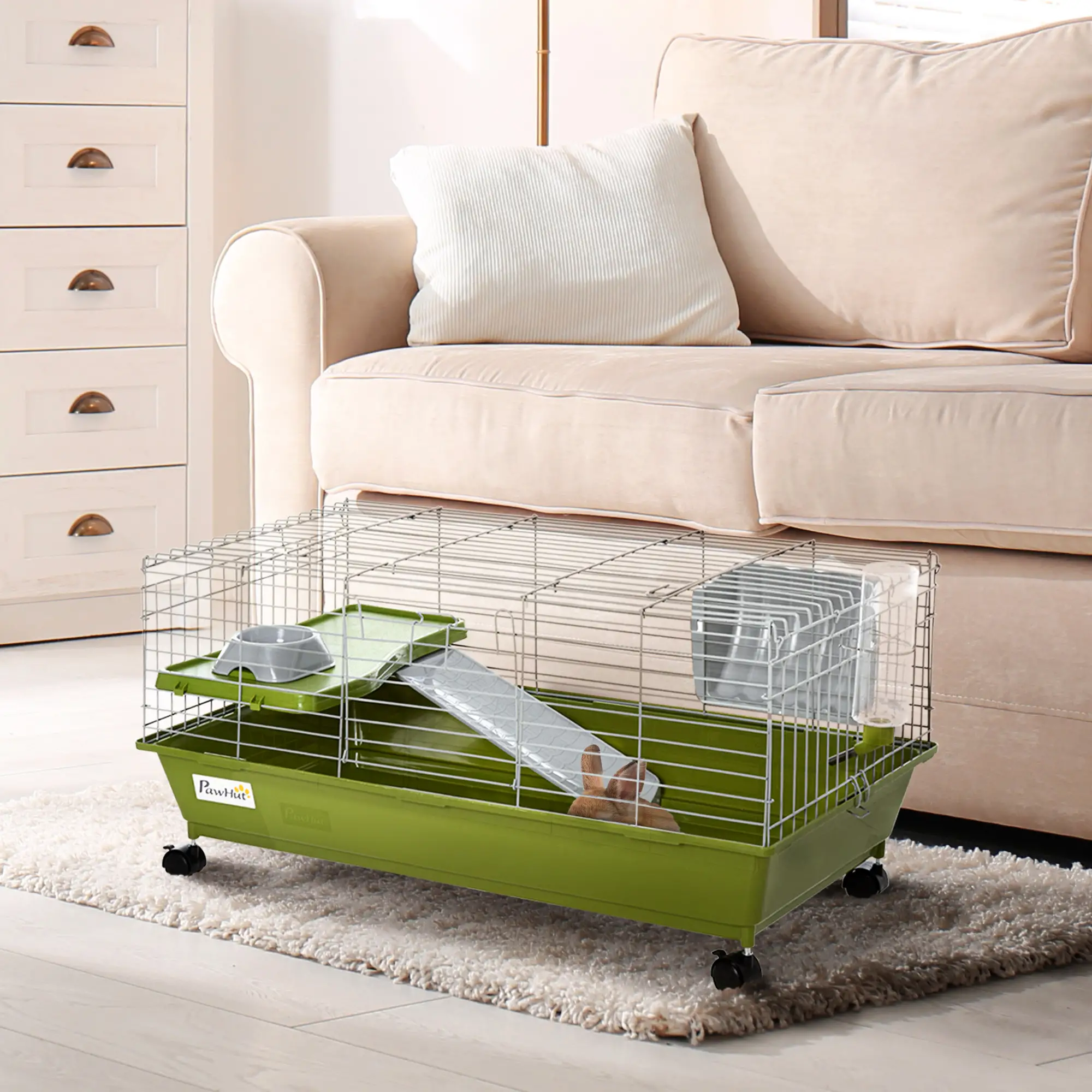 Small Animal Cage, Rolling Bunny Cage, Guinea Pig Cage, Green - Image 2