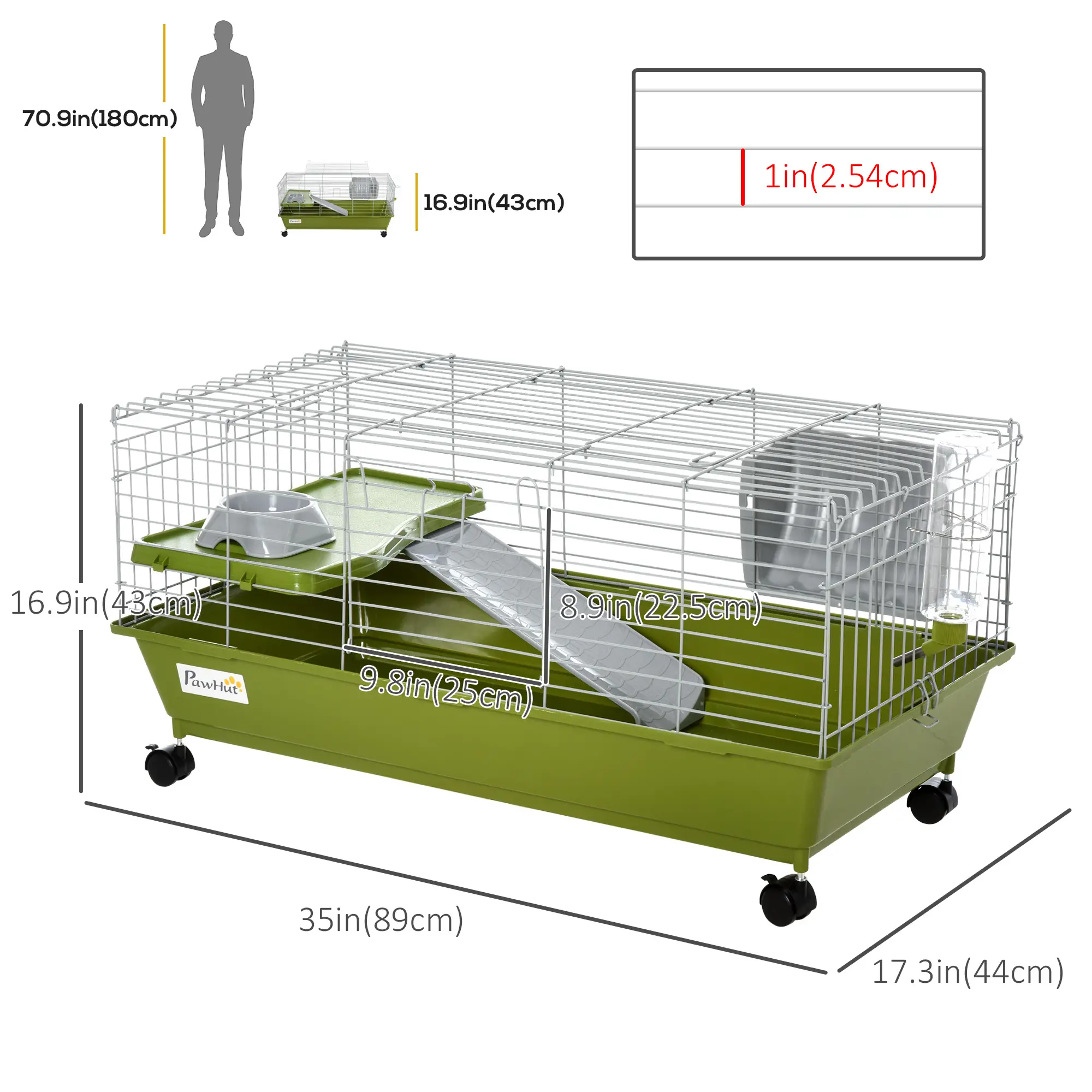 Small Animal Cage, Rolling Bunny Cage, Guinea Pig Cage, Green - Image 3