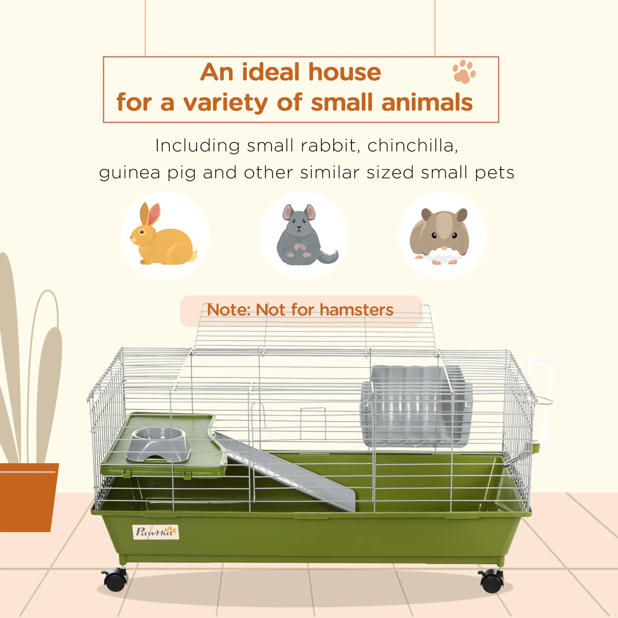 Small Animal Cage, Rolling Bunny Cage, Guinea Pig Cage, Green - Image 4