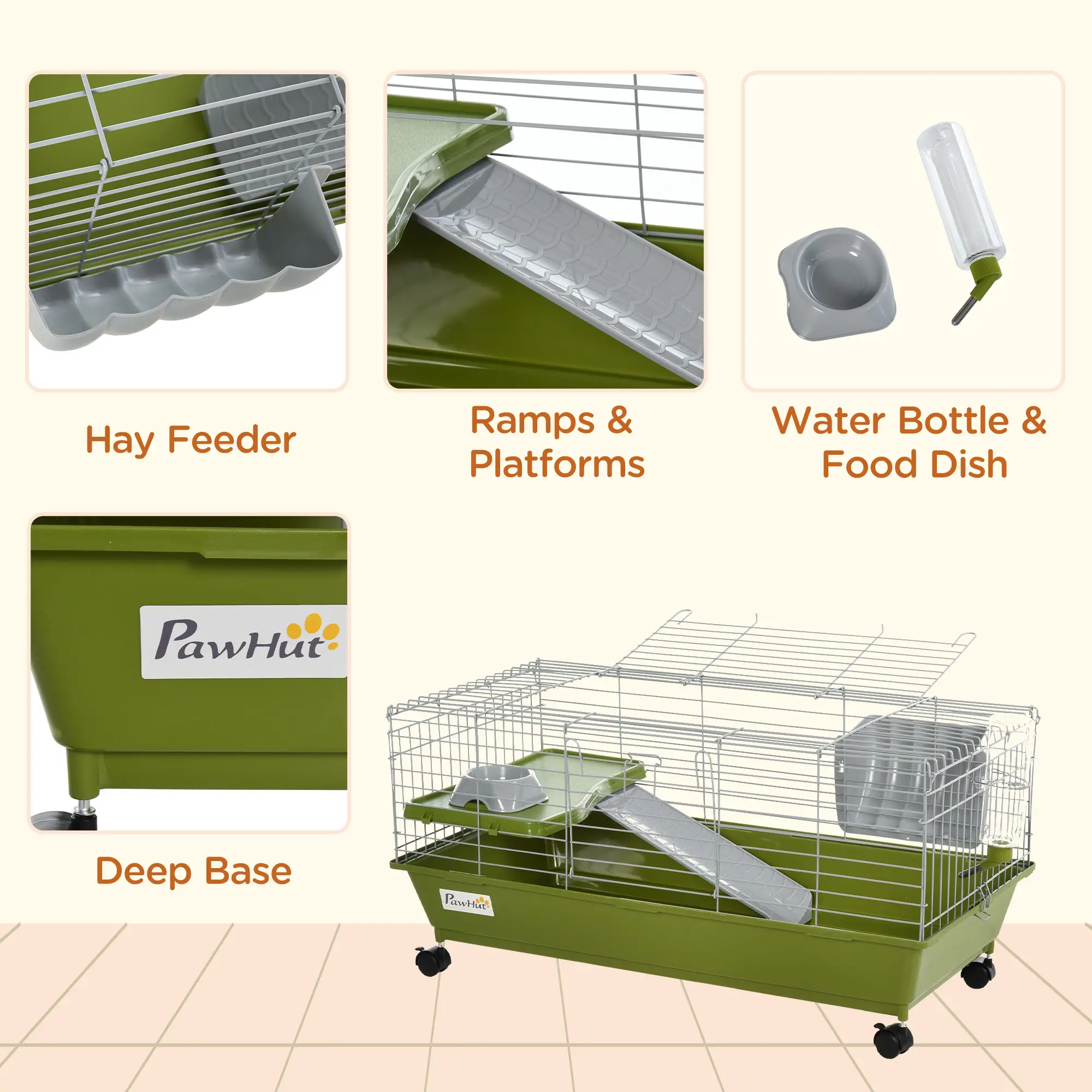 Small Animal Cage, Rolling Bunny Cage, Guinea Pig Cage, Green - Image 6