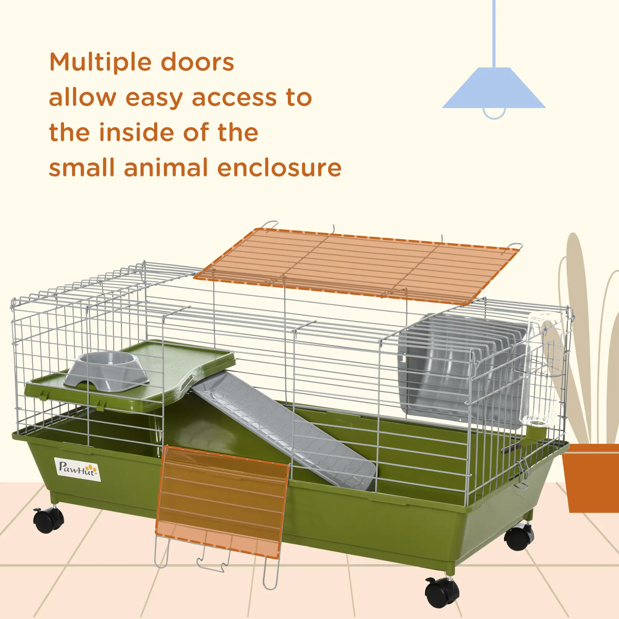 Small Animal Cage, Rolling Bunny Cage, Guinea Pig Cage, Green - Image 7
