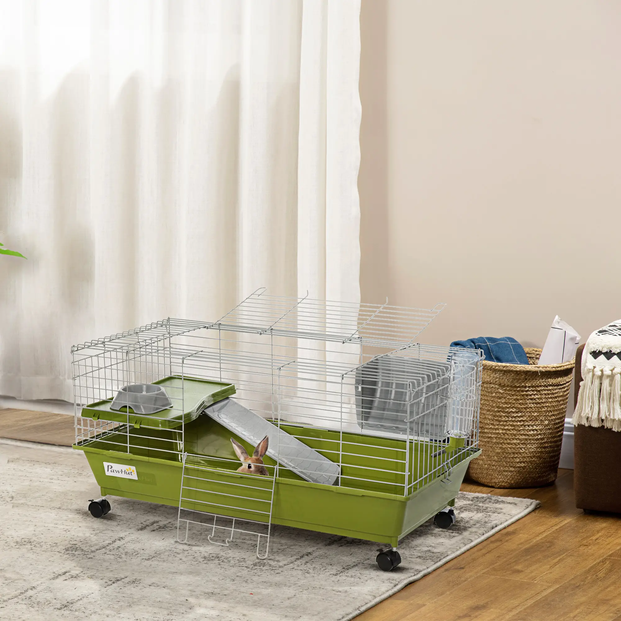 Small Animal Cage, Rolling Bunny Cage, Guinea Pig Cage, Green - Image 8