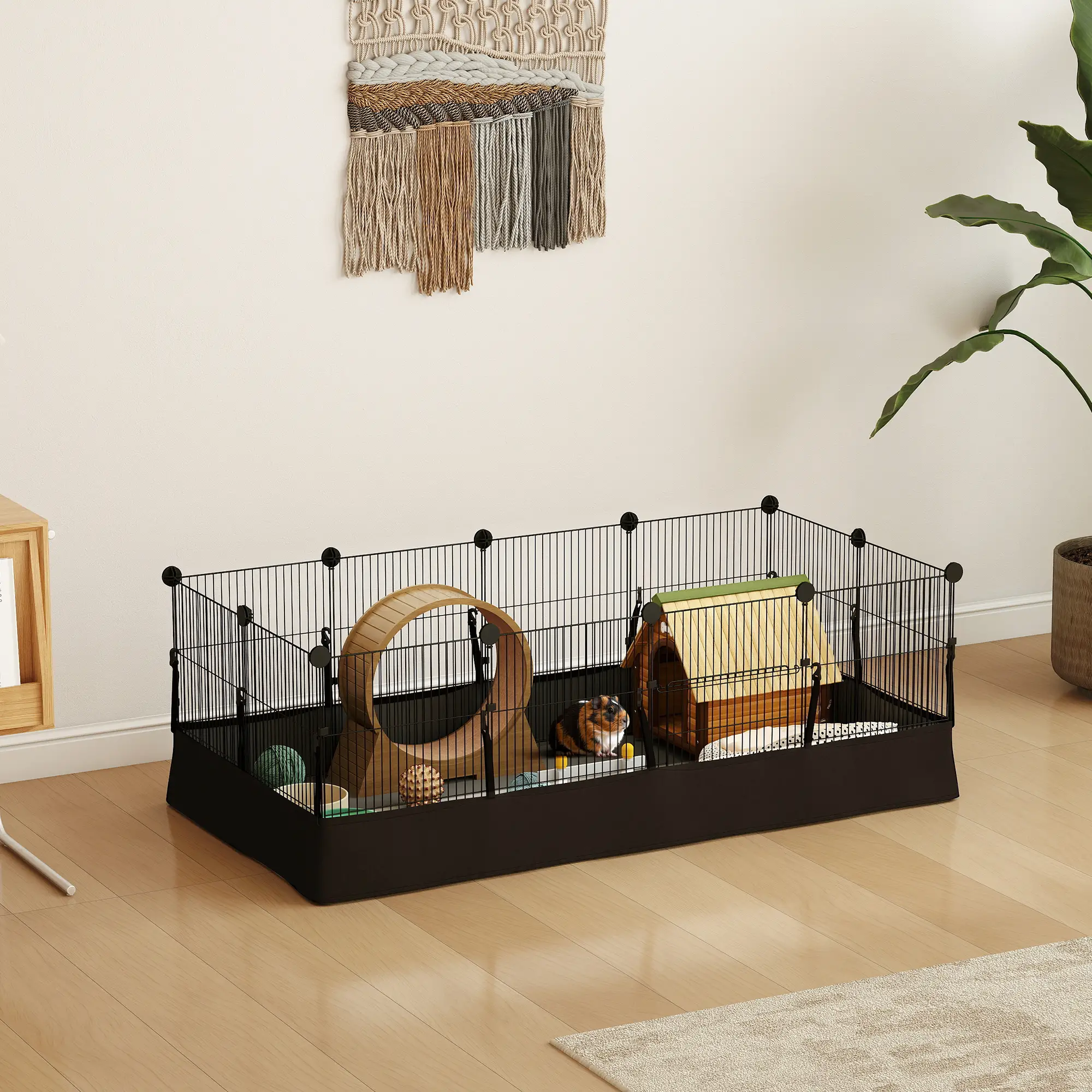 Small Animal Cage Waterproof Mat, DIY Playpen, 12 Panels, Black - Image 2