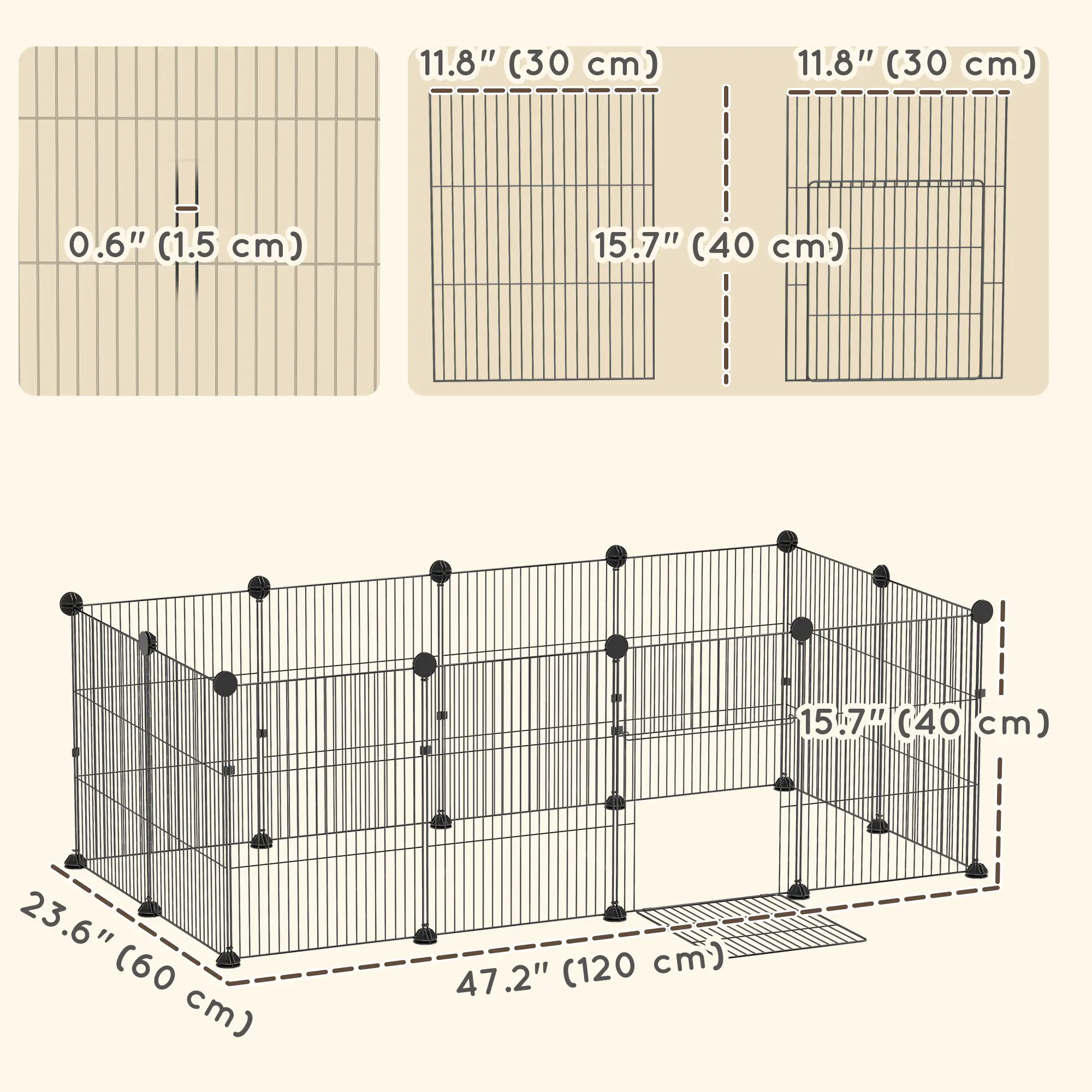 Small Animal Cage Waterproof Mat, DIY Playpen, 12 Panels, Black - Image 3
