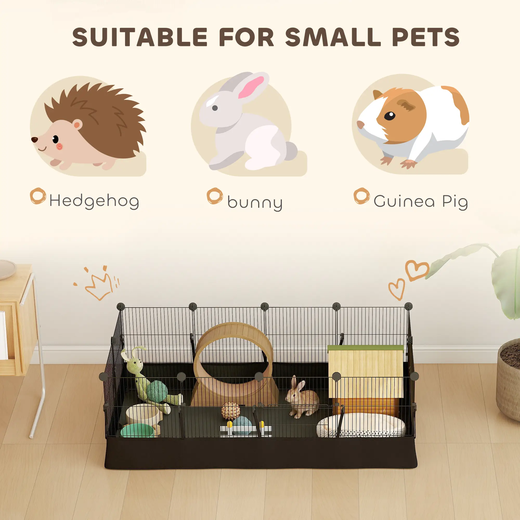 Small Animal Cage Waterproof Mat, DIY Playpen, 12 Panels, Black - Image 6
