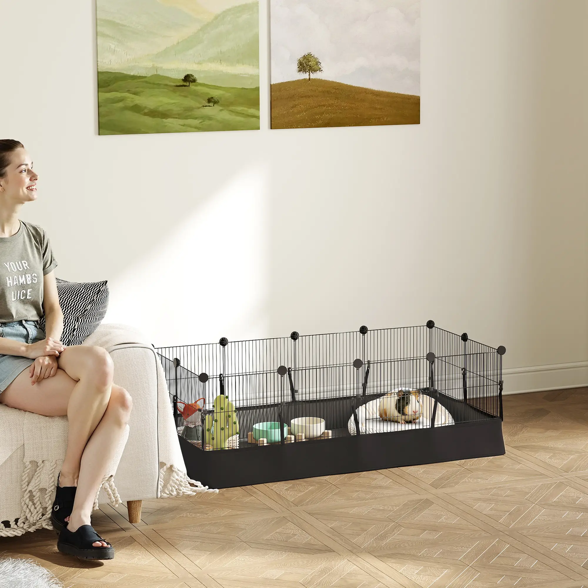 Small Animal Cage Waterproof Mat, DIY Playpen, 12 Panels, Black - Image 8