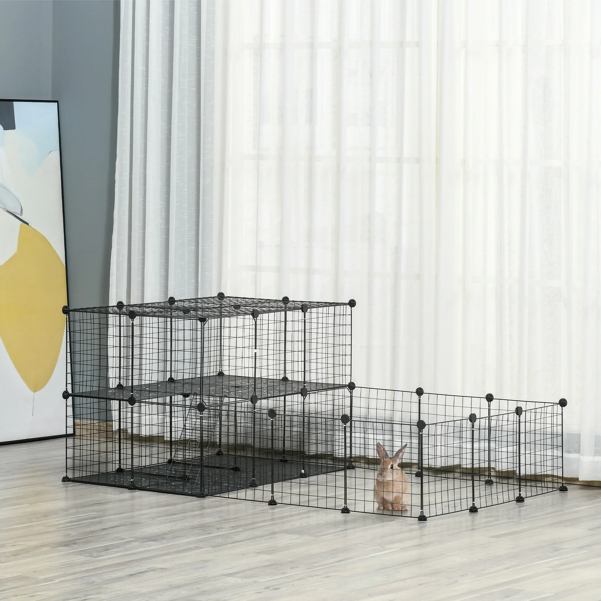 Small Animal Cage with Door, Guinea Pig Playpen, 68.9" x 41.3" x 27.6" - Image 2