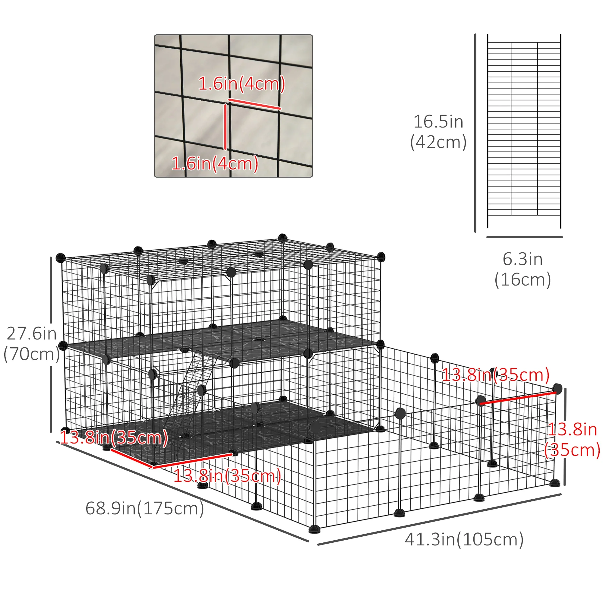 Small Animal Cage with Door, Guinea Pig Playpen, 68.9" x 41.3" x 27.6" - Image 3