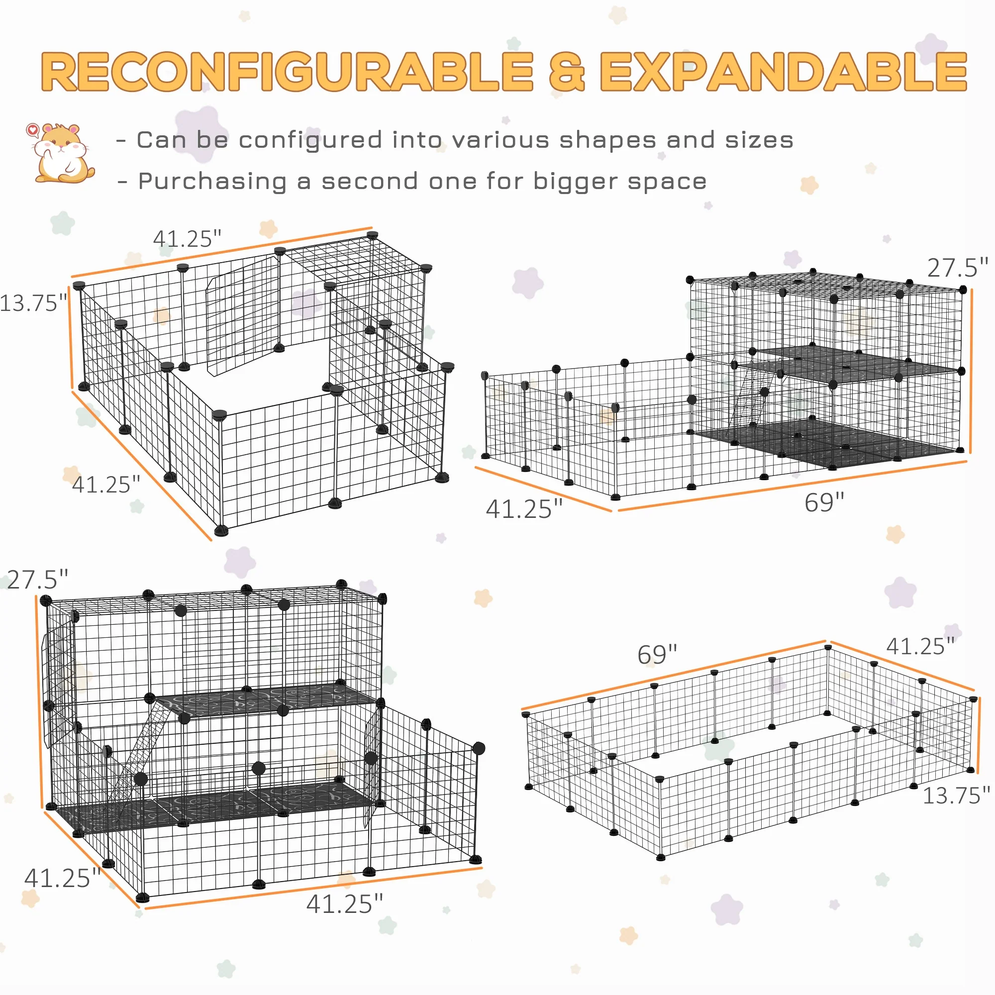 Small Animal Cage with Door, Guinea Pig Playpen, 68.9" x 41.3" x 27.6" - Image 5