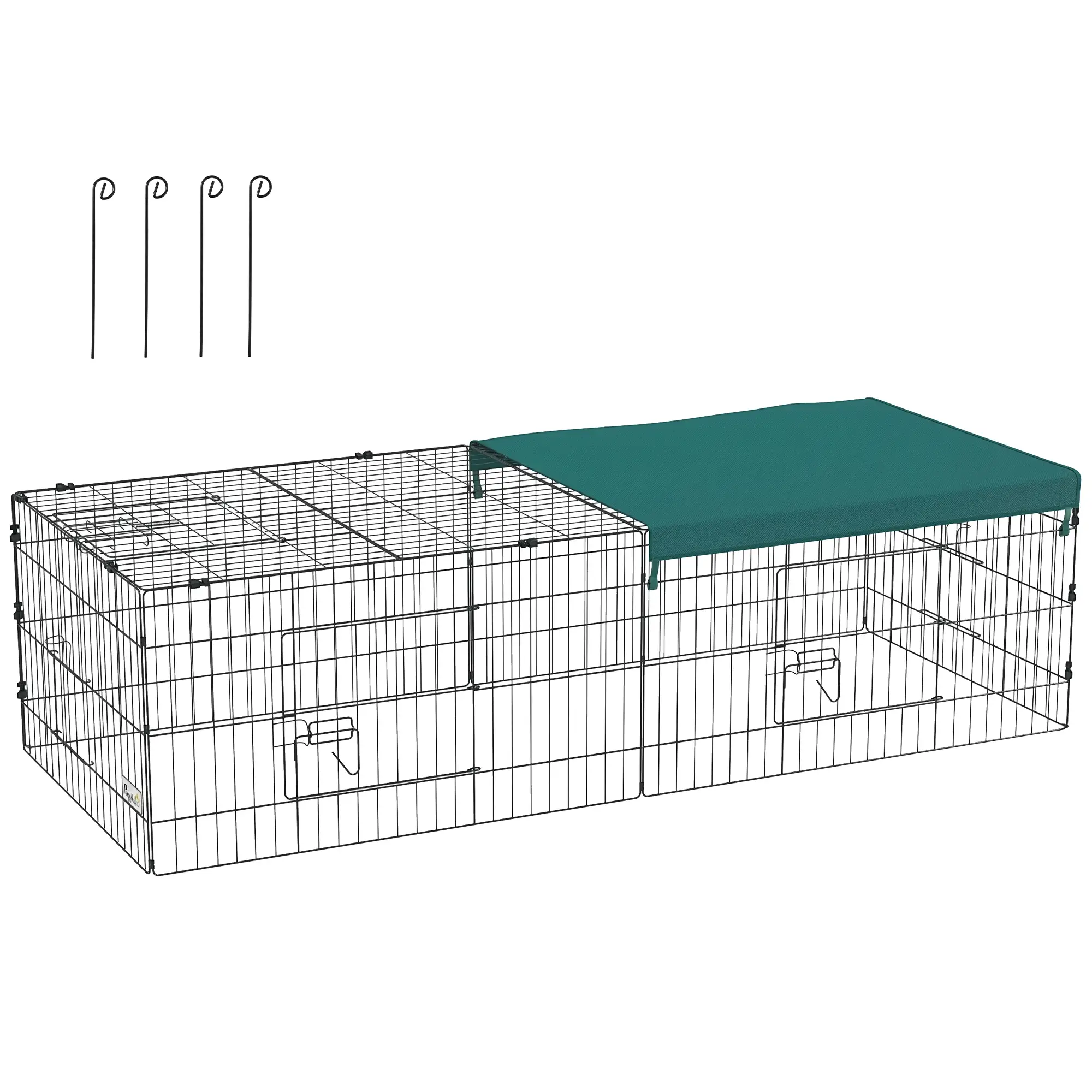 Small Animal Cage With Roof, Indoor Outdoor Use, 73" x 30" x 20", Green - Image 11