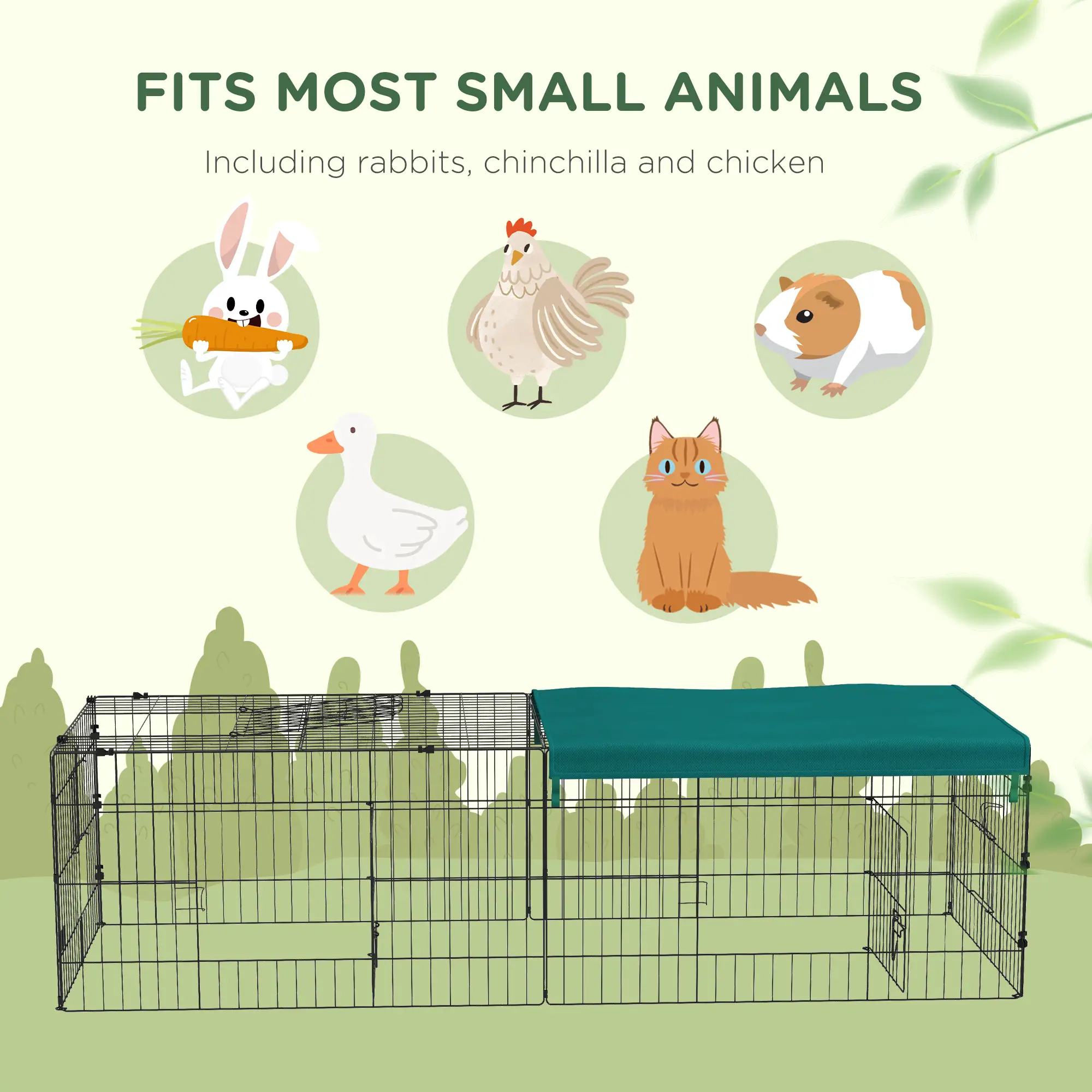 Small Animal Cage With Roof, Indoor Outdoor Use, 73" x 30" x 20", Green - Image 4