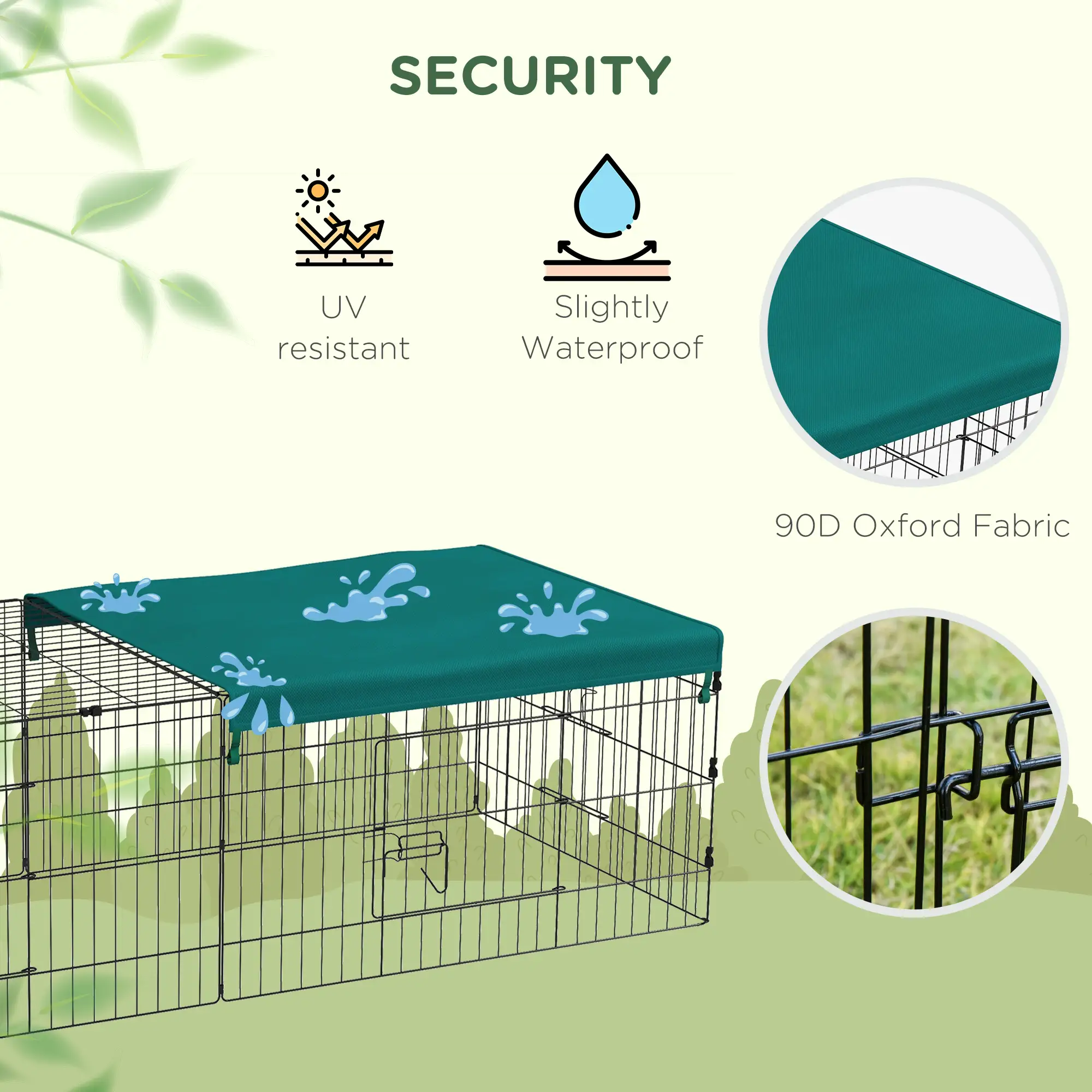 Small Animal Cage With Roof, Indoor Outdoor Use, 73" x 30" x 20", Green - Image 5