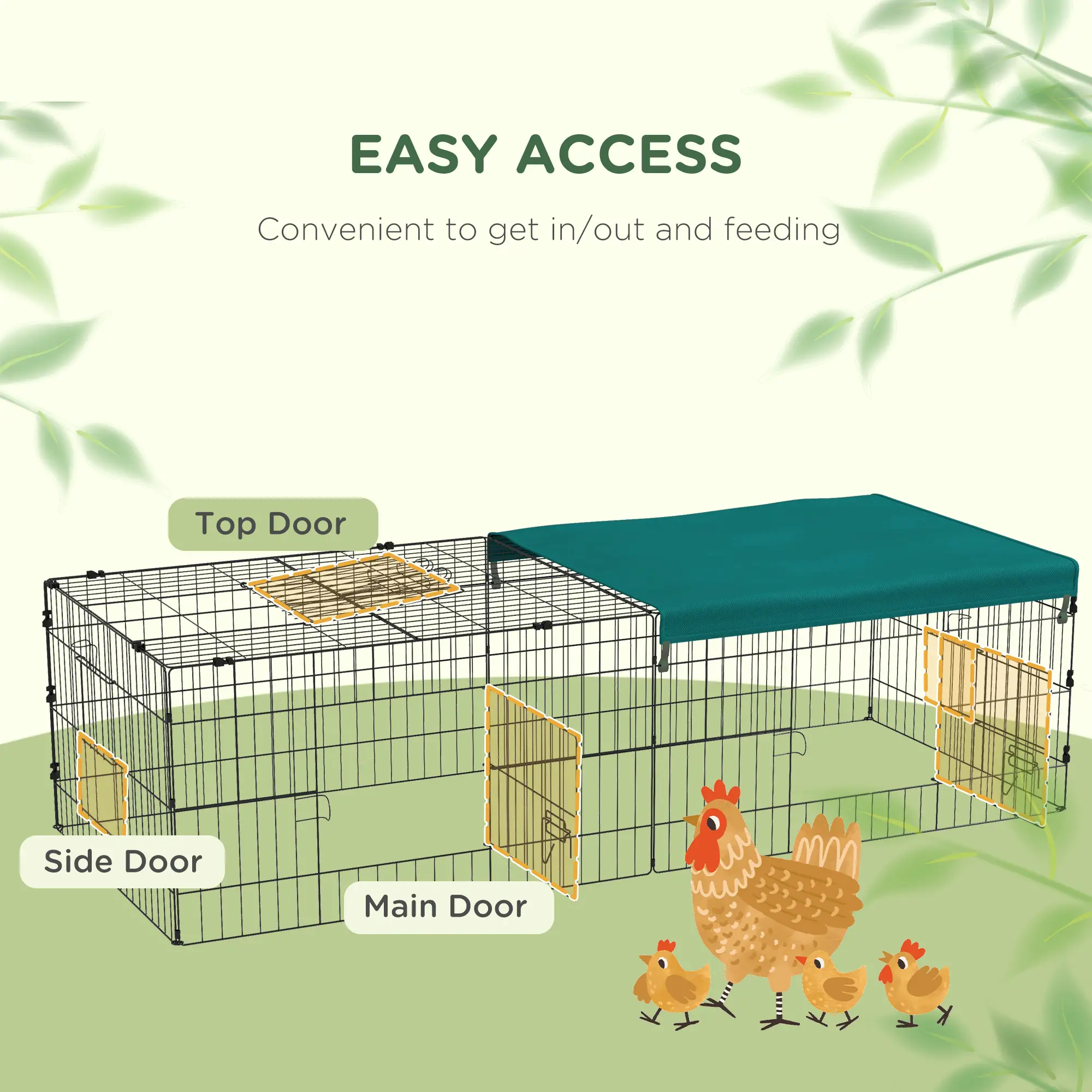 Small Animal Cage With Roof, Indoor Outdoor Use, 73" x 30" x 20", Green - Image 6
