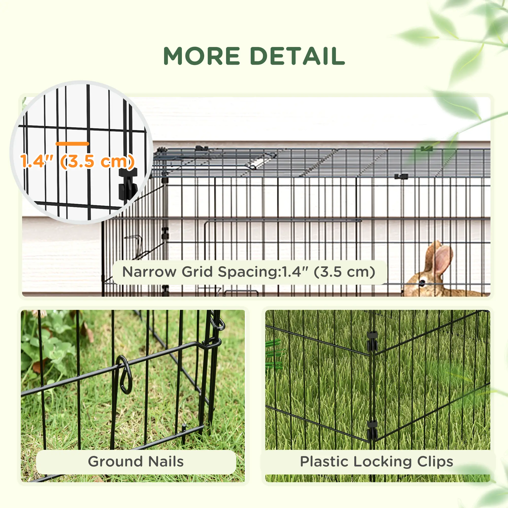 Small Animal Cage With Roof, Indoor Outdoor Use, 73" x 30" x 20", Green - Image 7