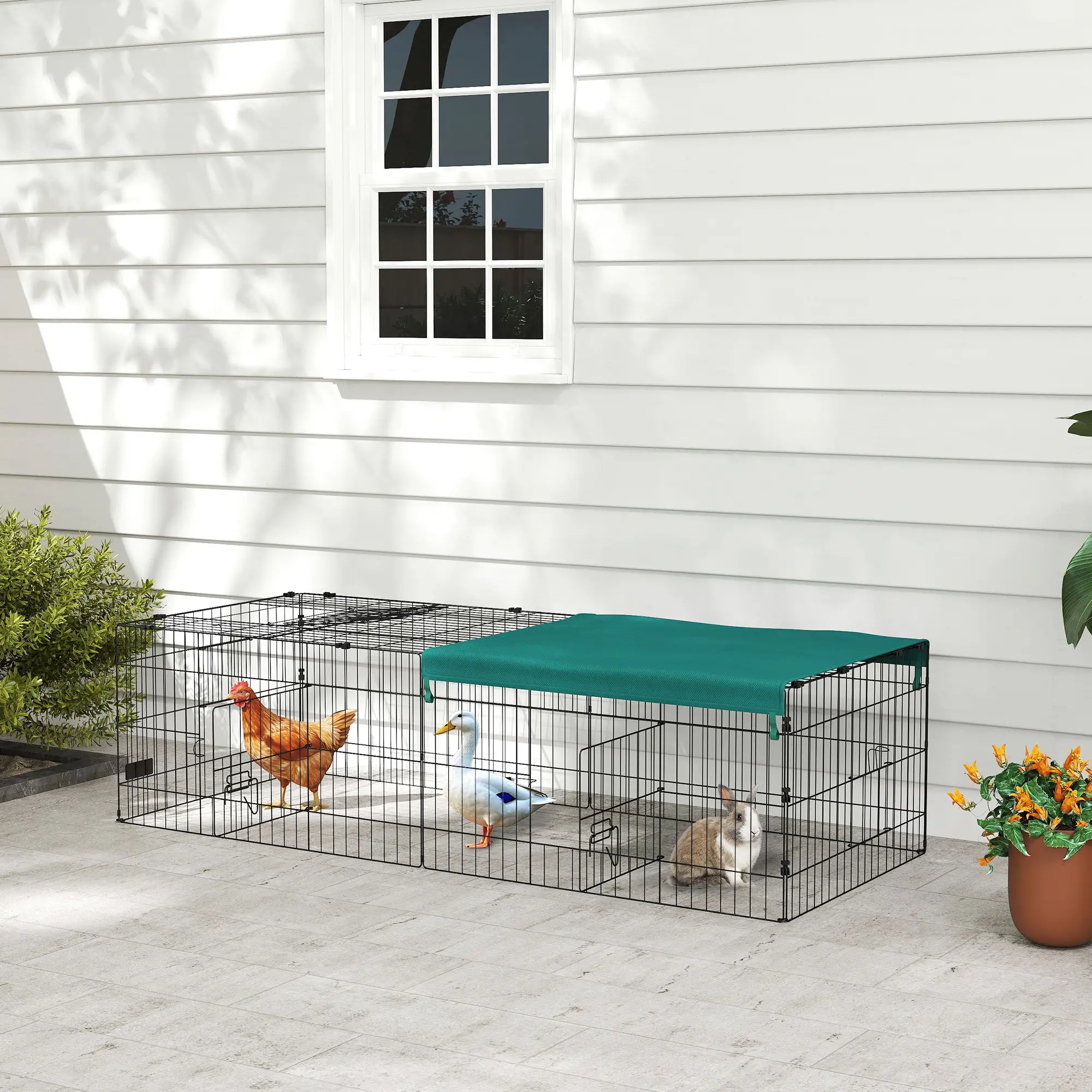 Small Animal Cage With Roof, Indoor Outdoor Use, 73" x 30" x 20", Green - Image 8