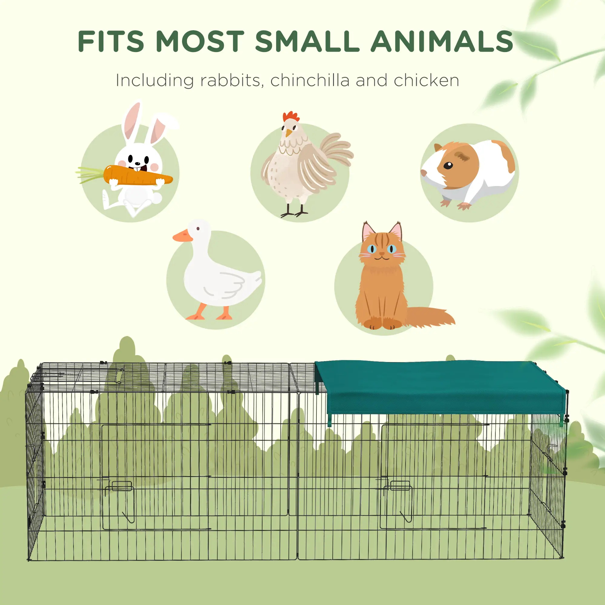 Small Animal Cage With Roof, Indoor Outdoor Use, 87" x 34" x 28", Green - Image 4