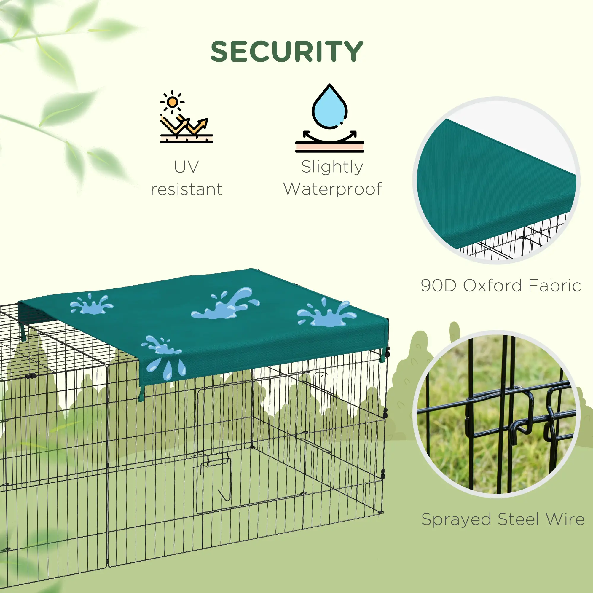 Small Animal Cage With Roof, Indoor Outdoor Use, 87" x 34" x 28", Green - Image 5