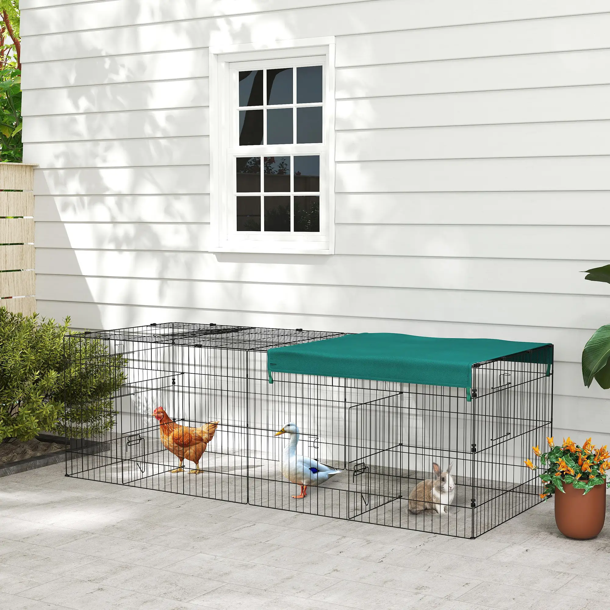 Small Animal Cage With Roof, Indoor Outdoor Use, 87" x 34" x 28", Green - Image 8