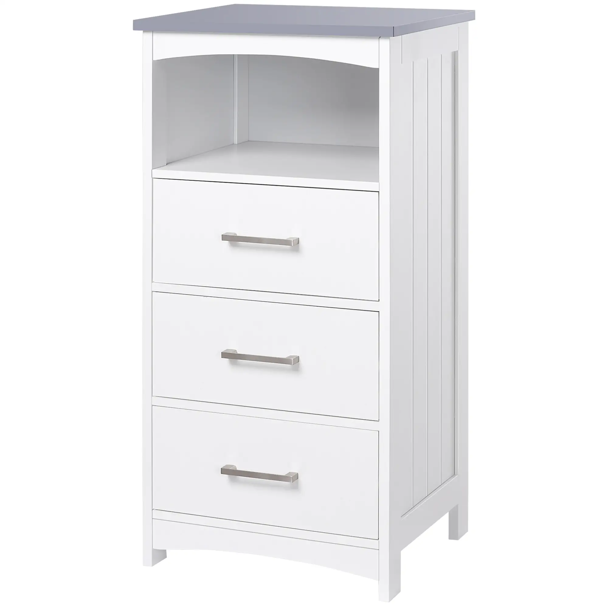 Small Bathroom Storage Cabinet, 3 Drawers, Open Shelf, White - Image 11