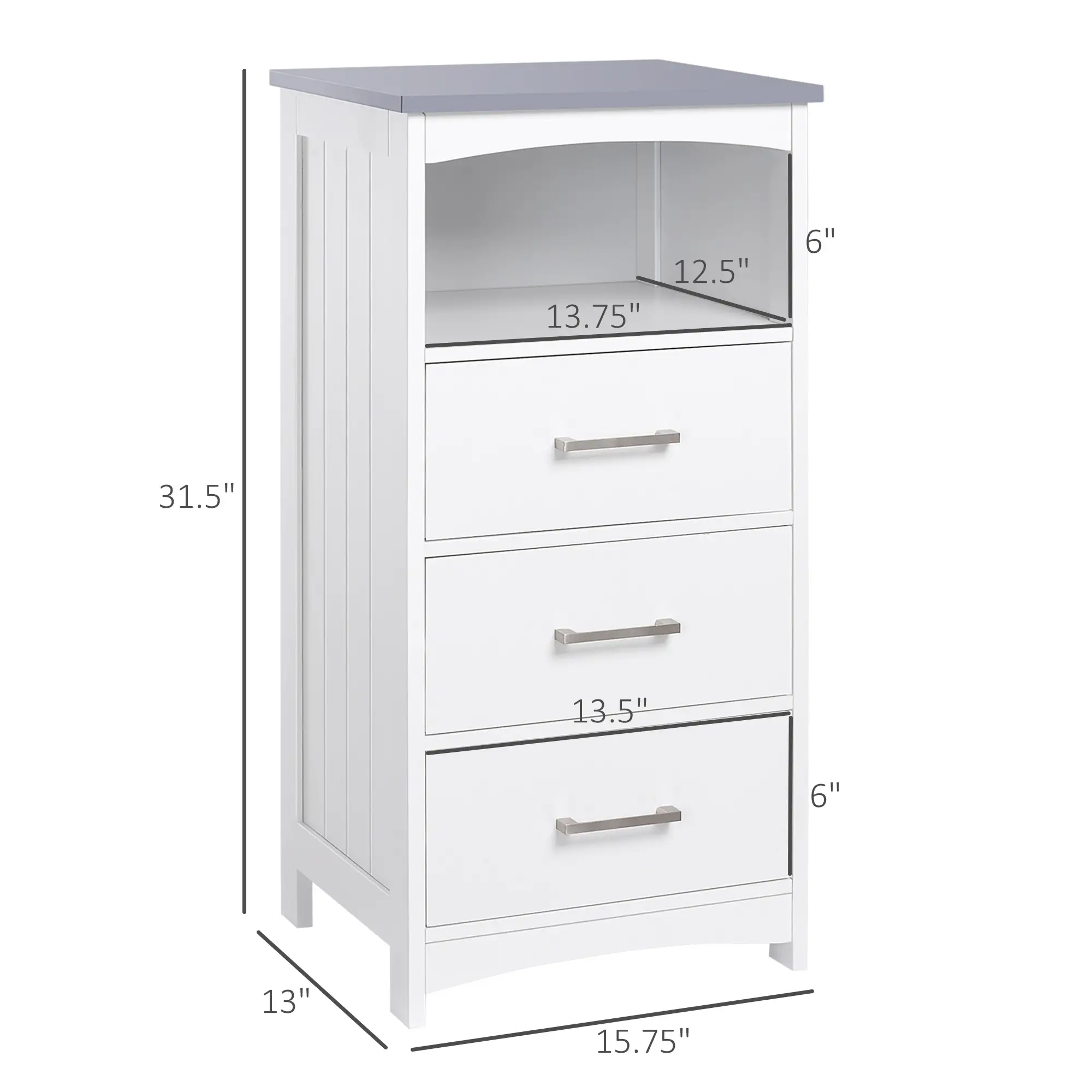 Small Bathroom Storage Cabinet, 3 Drawers, Open Shelf, White - Image 3