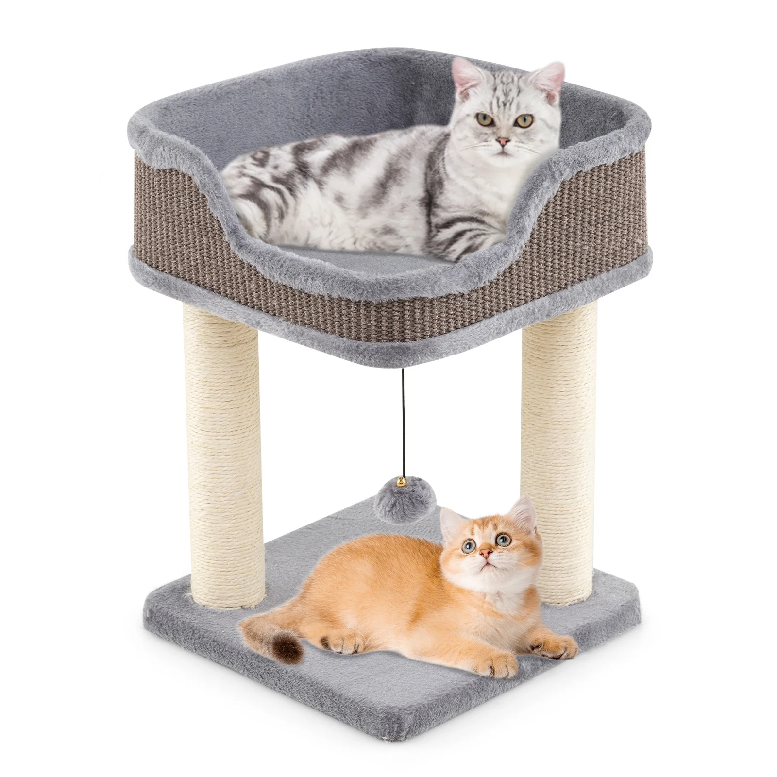 Small Cat Tree, Indoor Kitty Tower, Plush Perch, Sisal Scratching Posts, Gray - Image 3