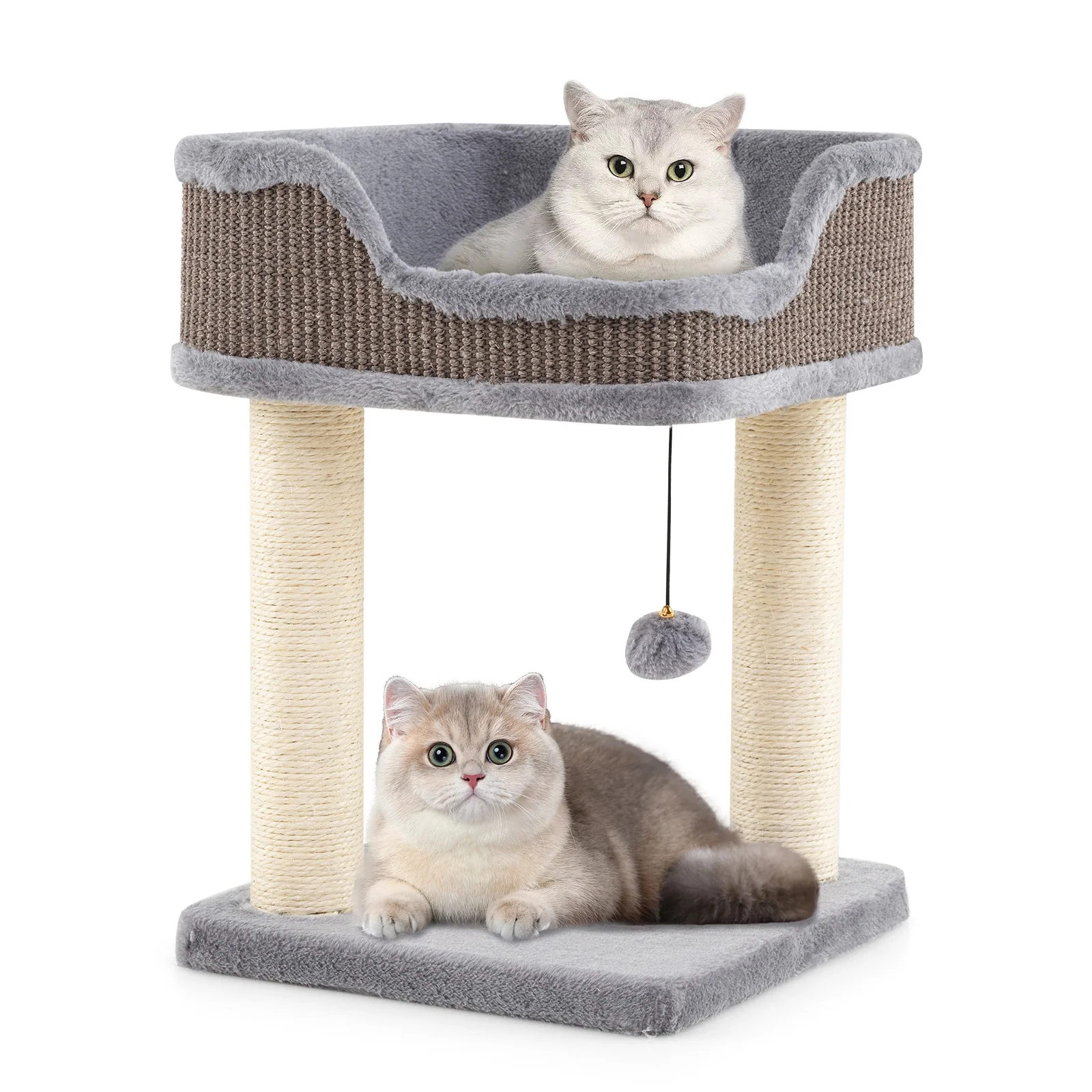 Small Cat Tree, Indoor Kitty Tower, Plush Perch, Sisal Scratching Posts, Gray - Image 4