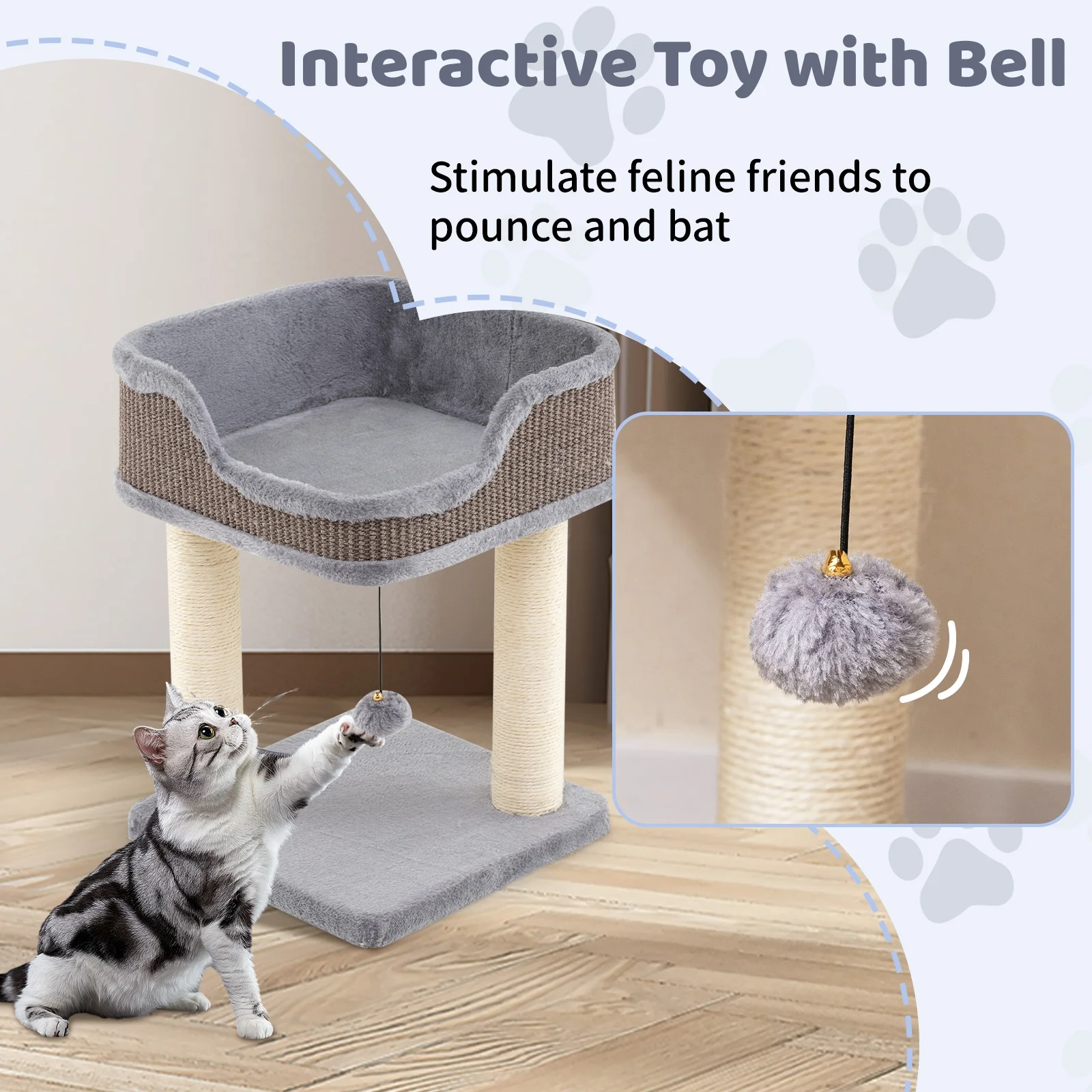 Small Cat Tree, Indoor Kitty Tower, Plush Perch, Sisal Scratching Posts, Gray - Image 9